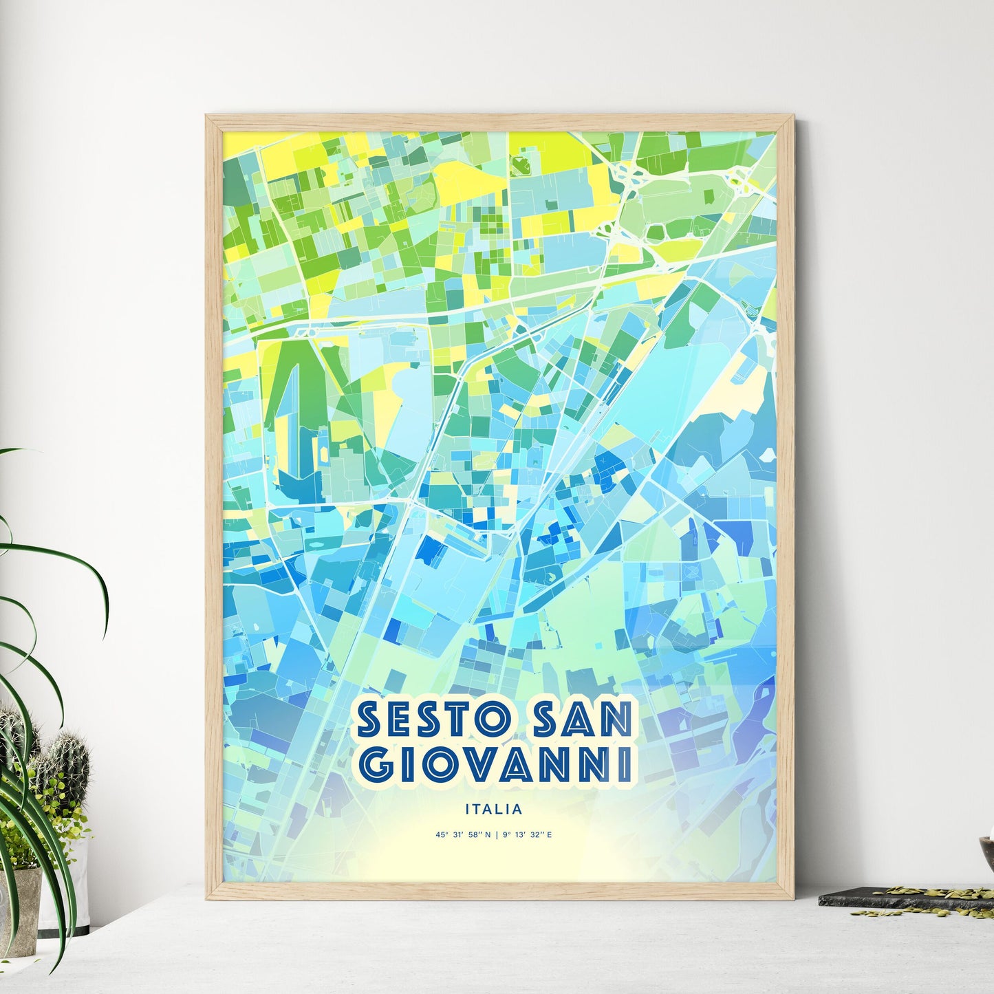 Colorful SESTO SAN GIOVANNI ITALY Fine Art Map Cool Blue