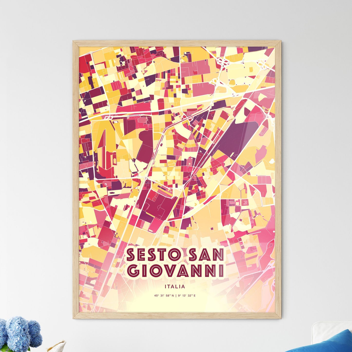 Colorful SESTO SAN GIOVANNI ITALY Fine Art Map Hot Red