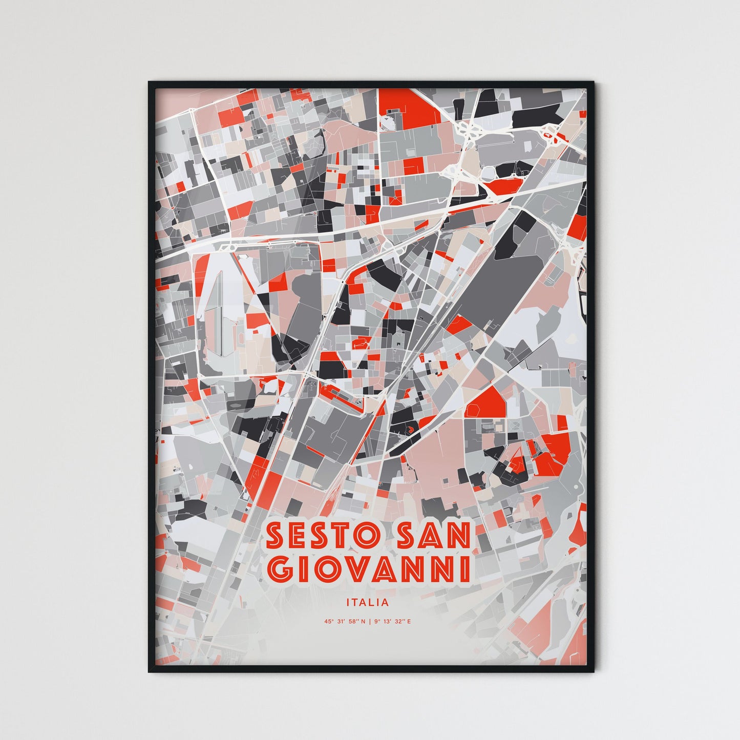 Colorful SESTO SAN GIOVANNI ITALY Fine Art Map Modern