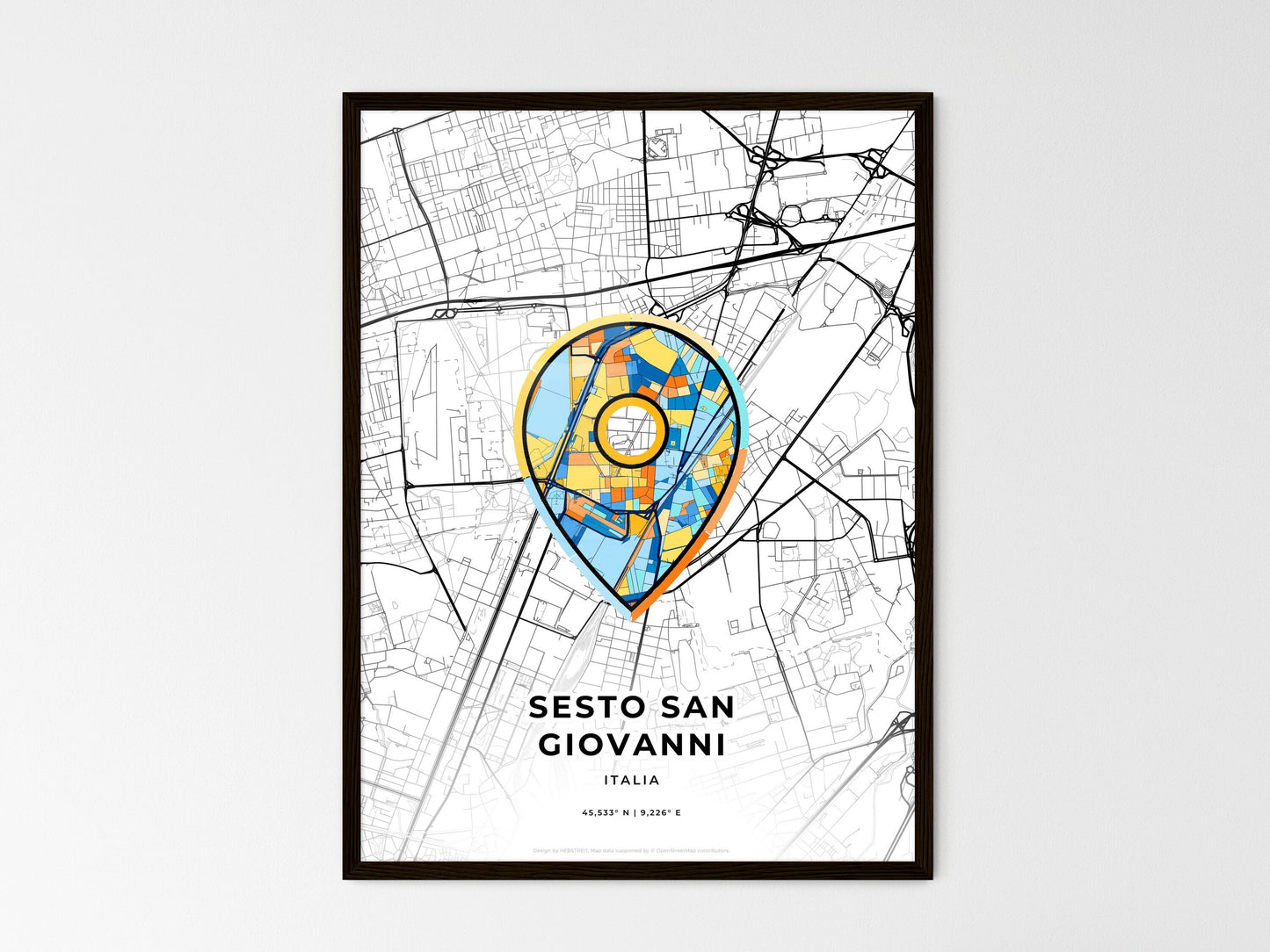 Sesto San Giovanni Italy wedding art map with pointer icon