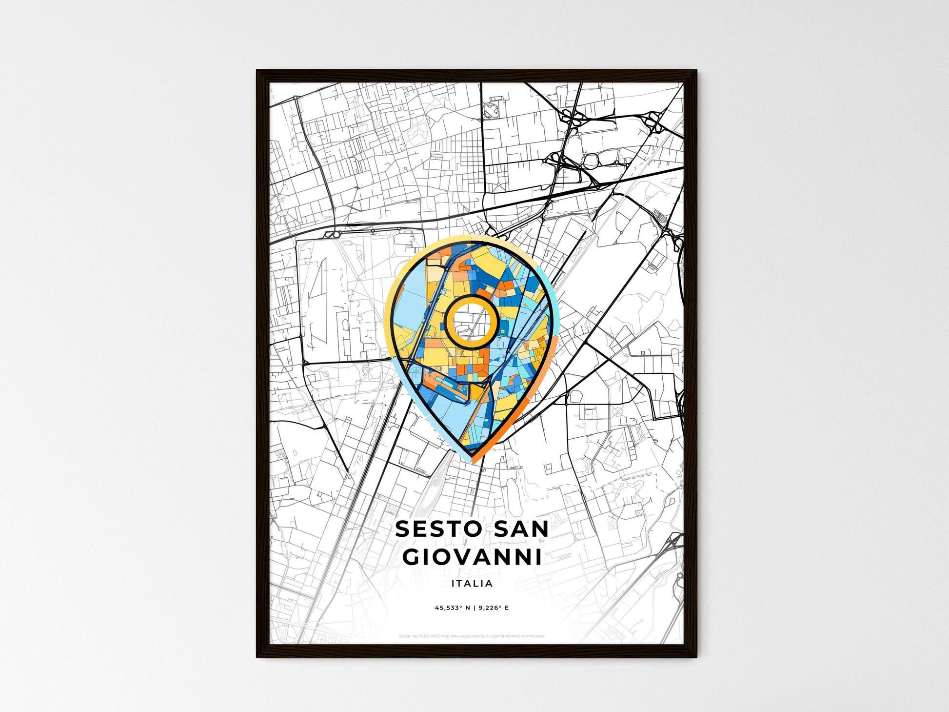 Sesto San Giovanni Italy wedding art map with pointer icon