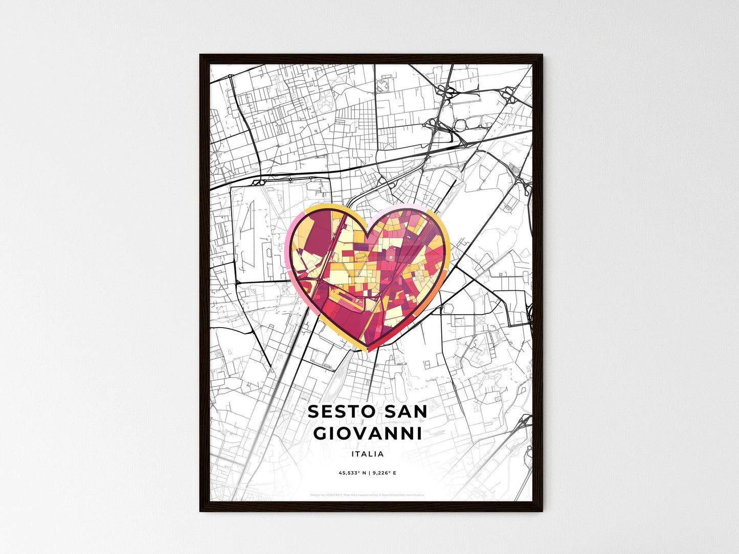 Sesto San Giovanni Italy wedding art map with heart icon