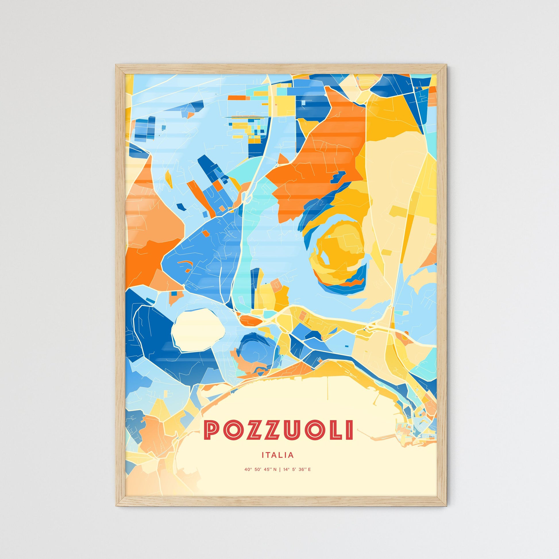 Colorful POZZUOLI ITALY Fine Art Map Blue Orange