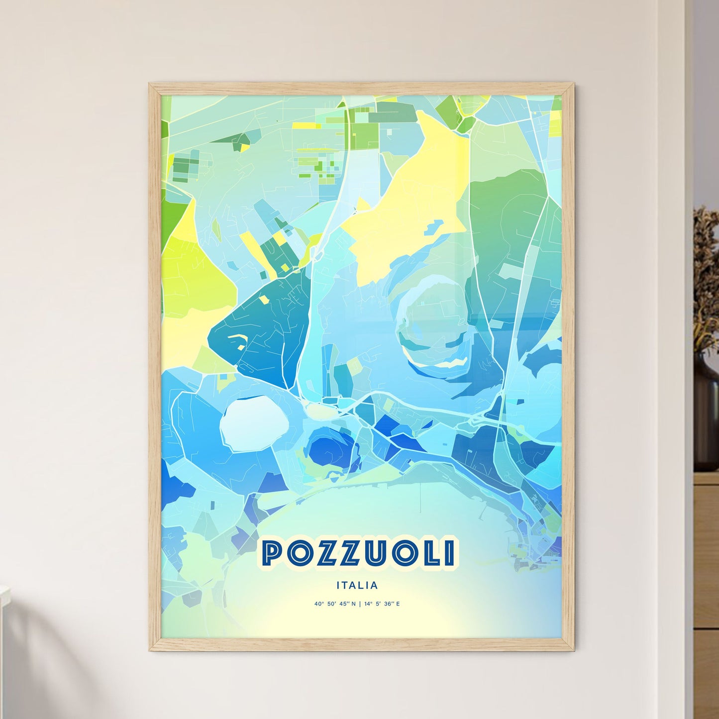 Colorful POZZUOLI ITALY Fine Art Map Cool Blue