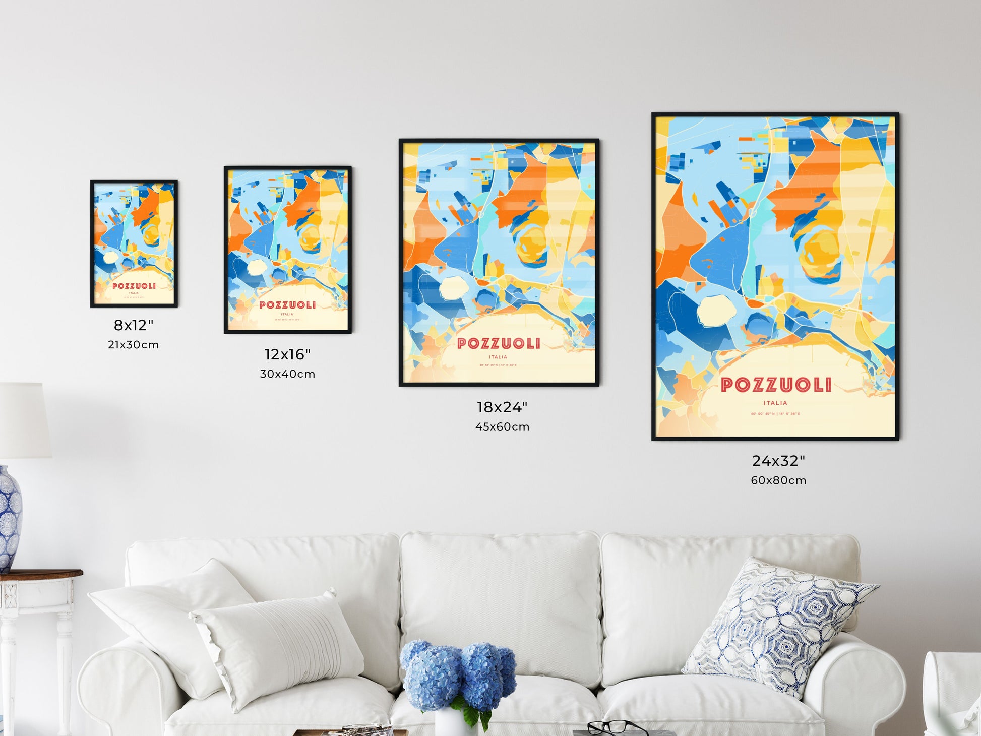 Colorful POZZUOLI ITALY Fine Art Map Blue Orange