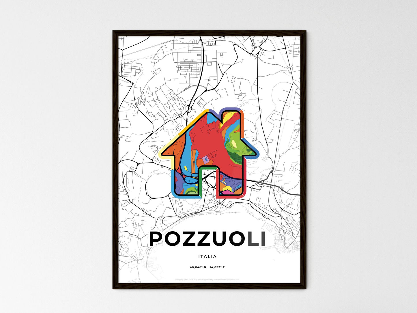 Pozzuoli Italy wedding art map with home icon