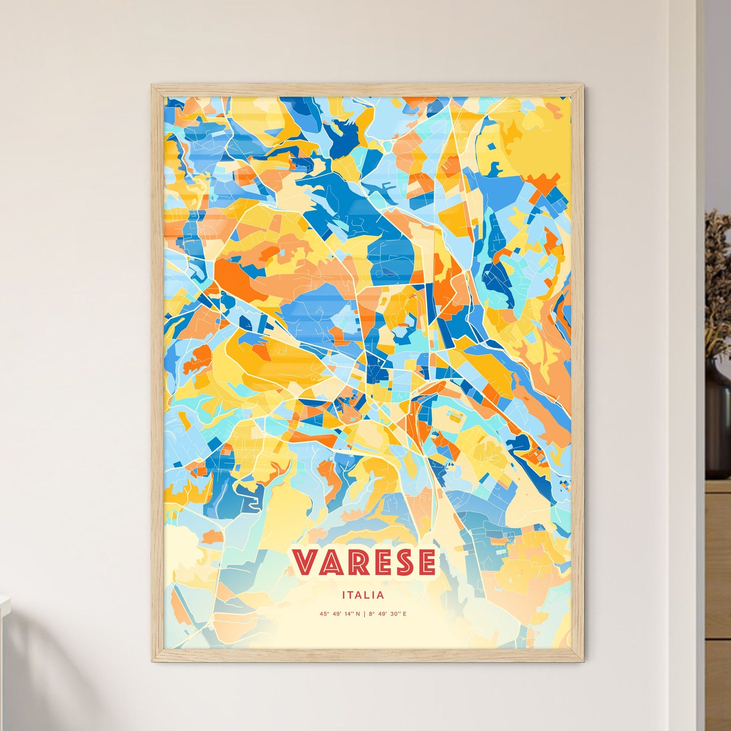 Colorful VARESE ITALY Fine Art Map Blue Orange