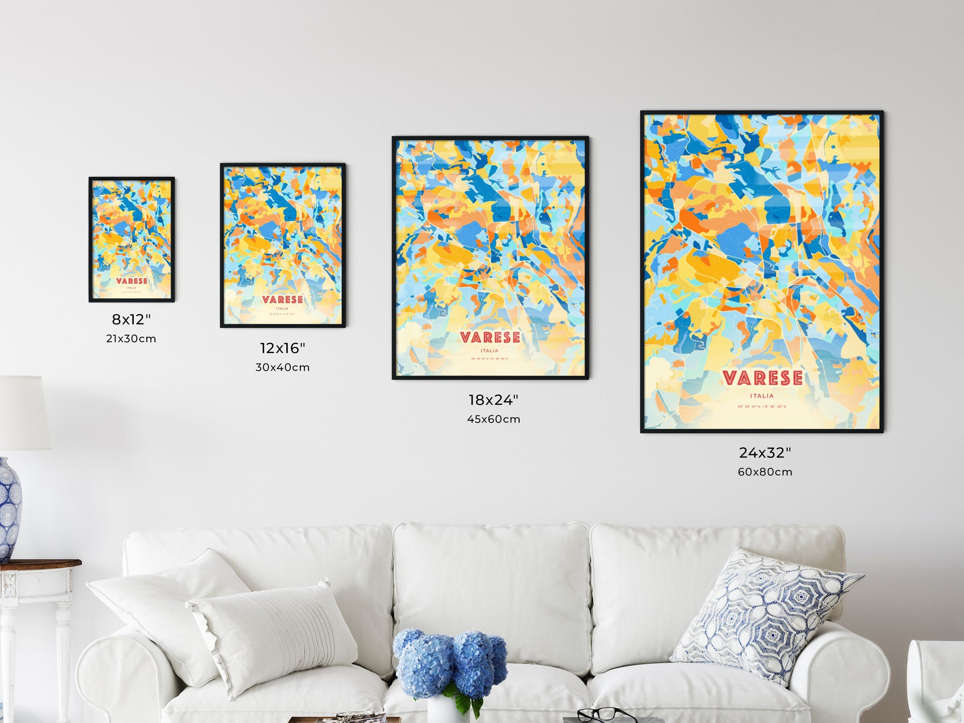 Colorful VARESE ITALY Fine Art Map Blue Orange