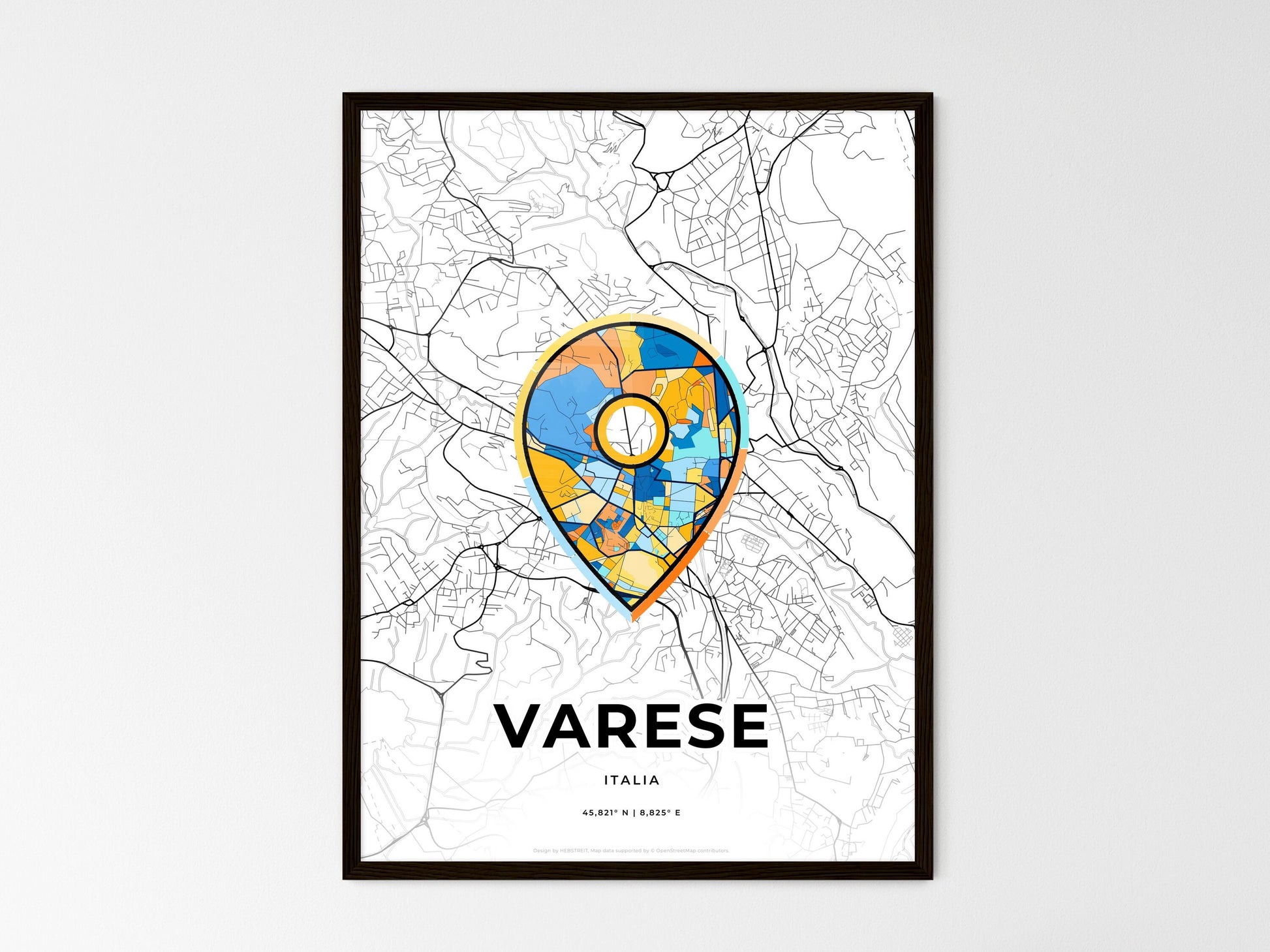 Varese Italy wedding art map with pointer icon