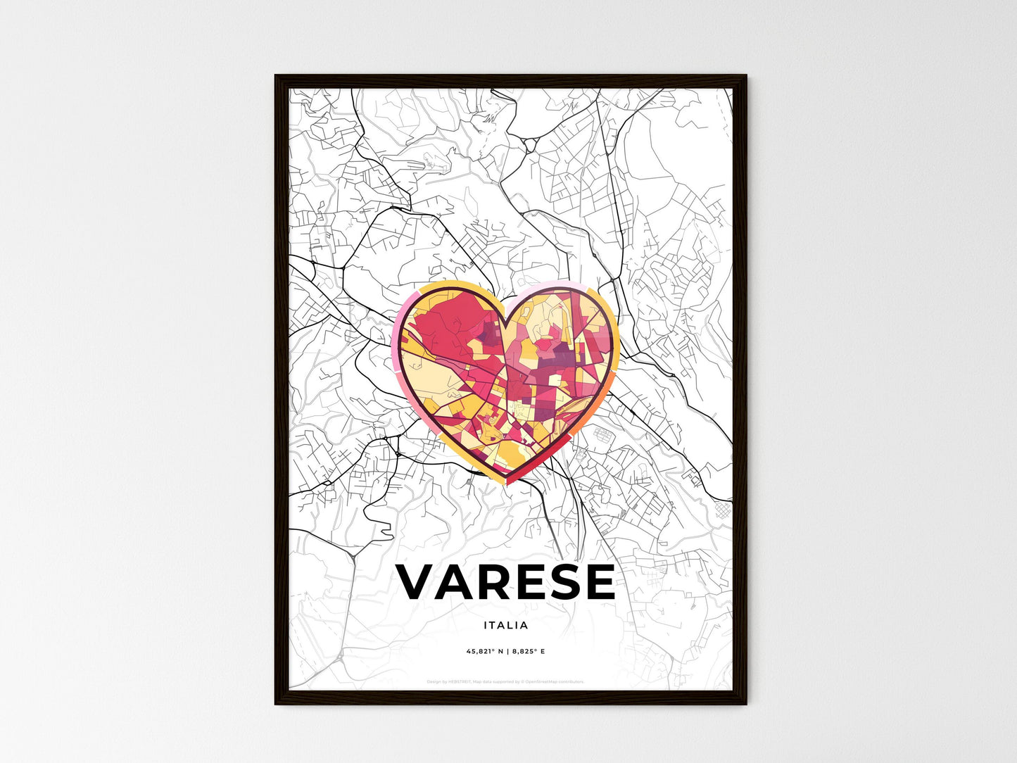 Varese Italy wedding art map with heart icon