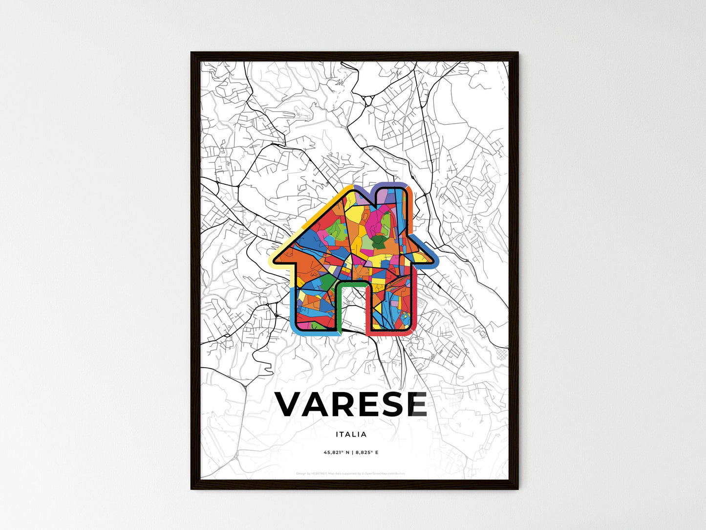 Varese Italy wedding art map with home icon