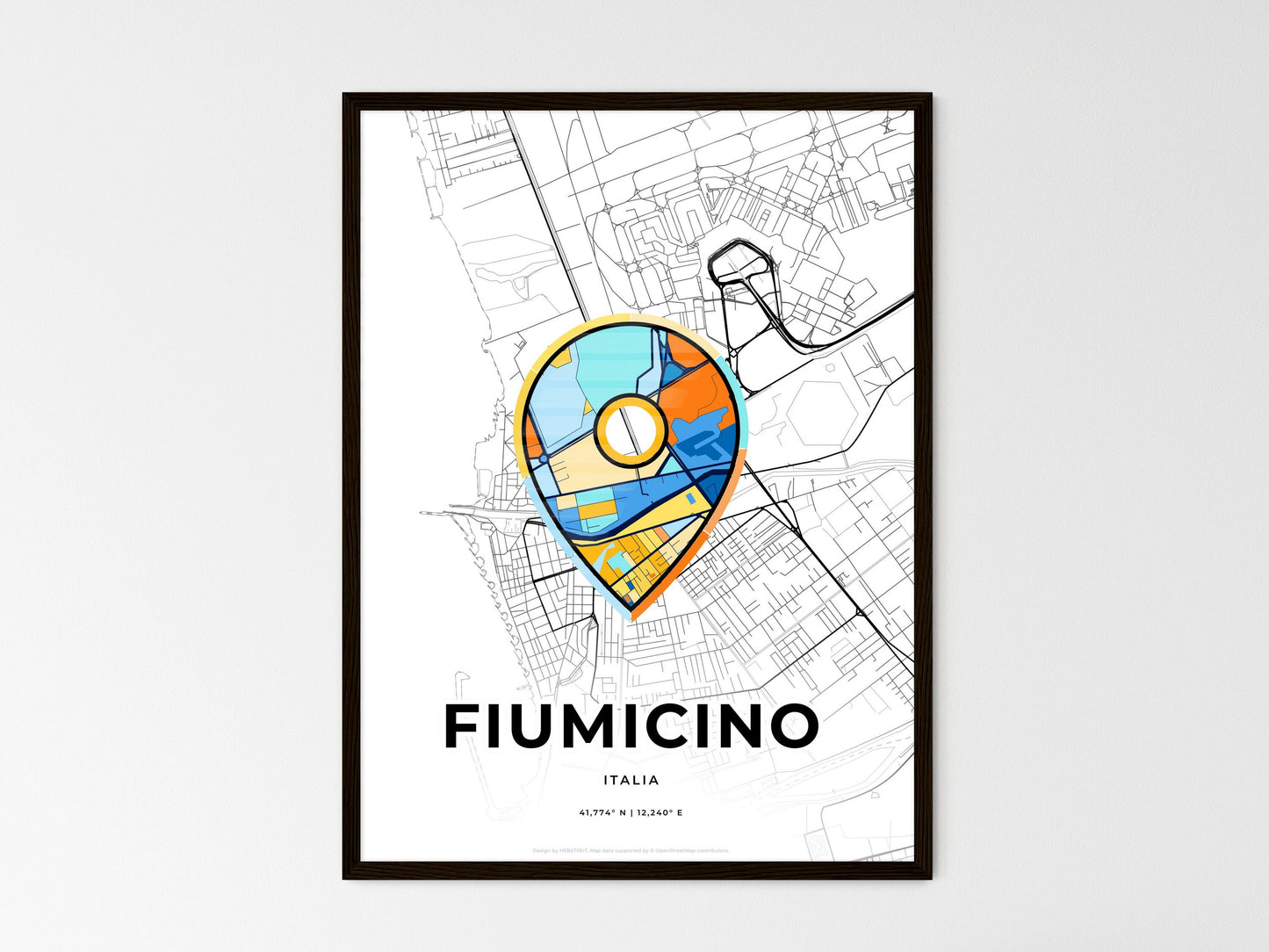 Fiumicino Italy wedding art map with pointer icon