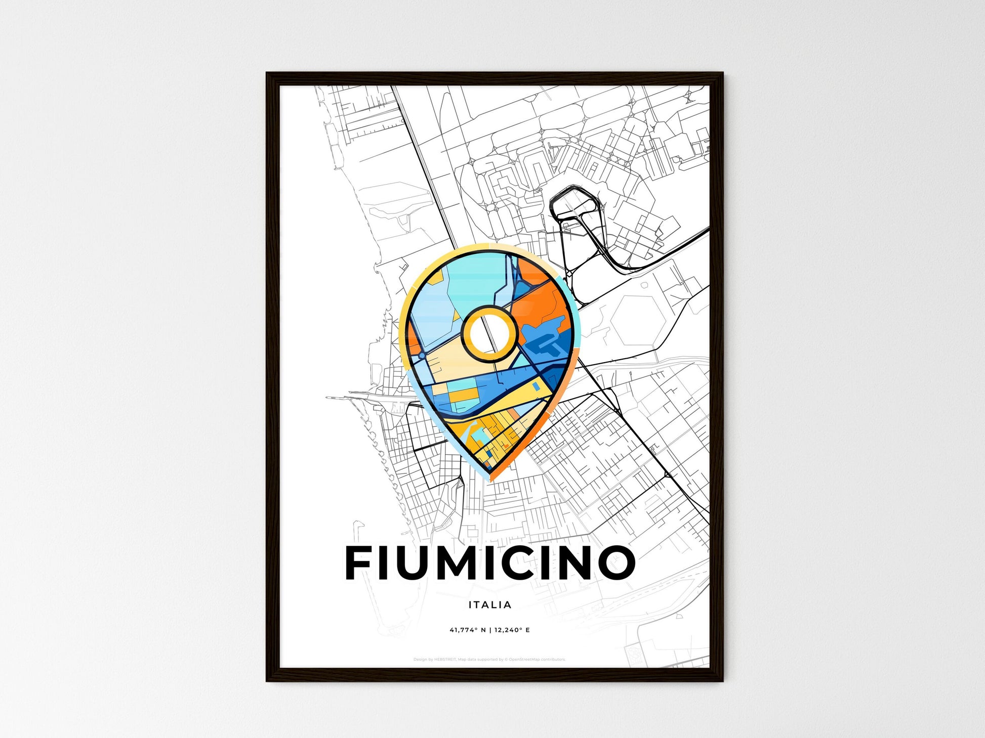 Fiumicino Italy wedding art map with pointer icon