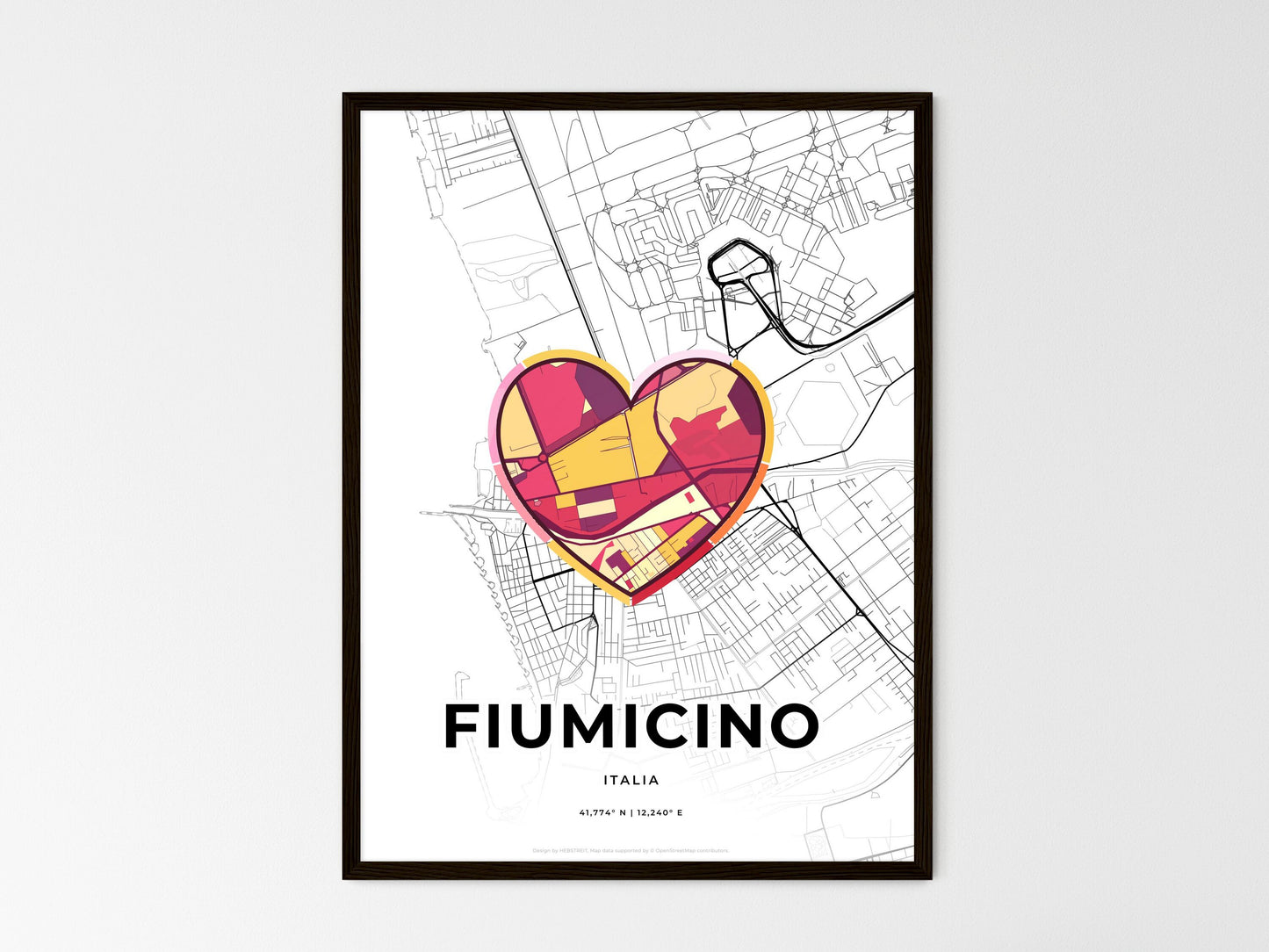 Fiumicino Italy wedding art map with heart icon