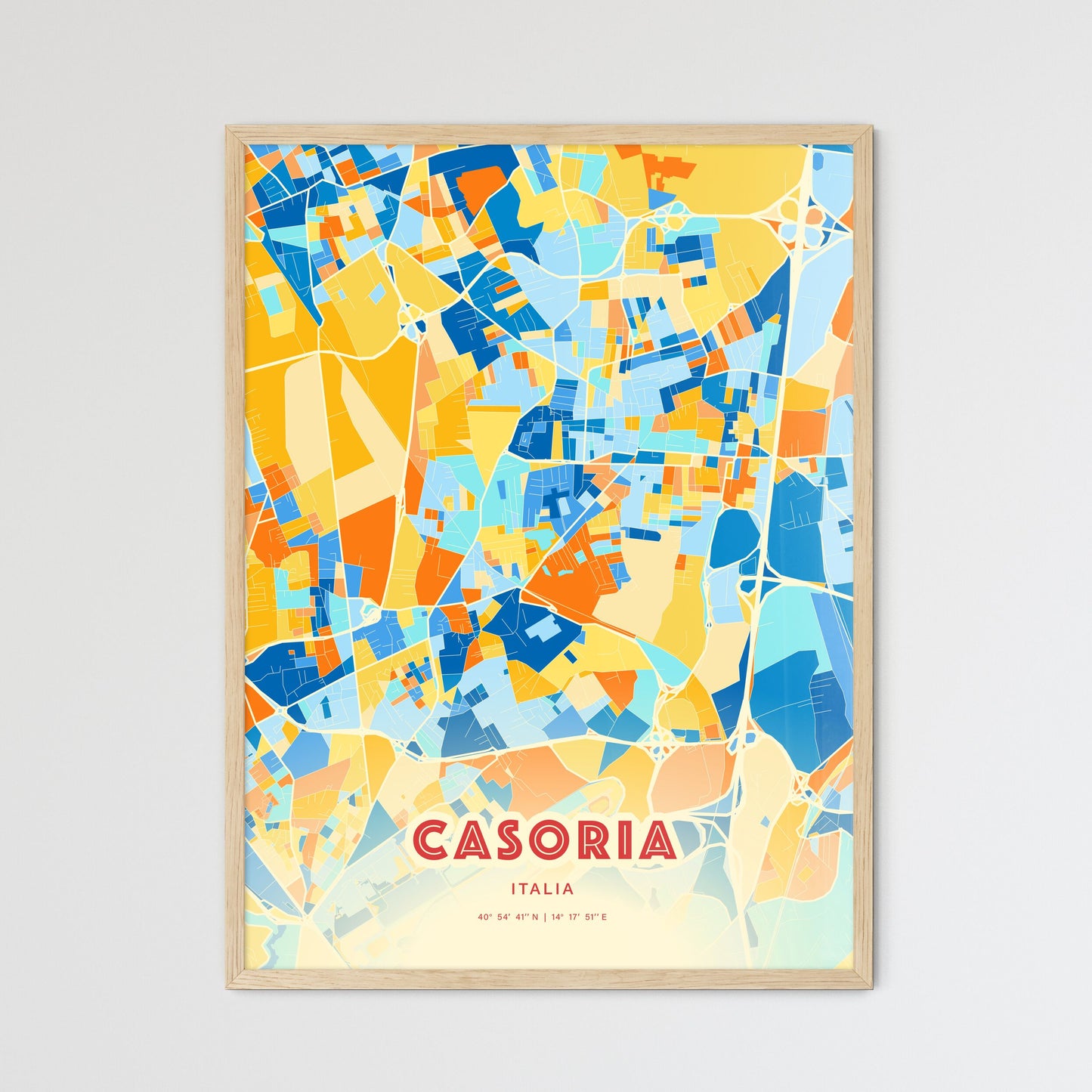 Colorful CASORIA ITALY Fine Art Map Blue Orange