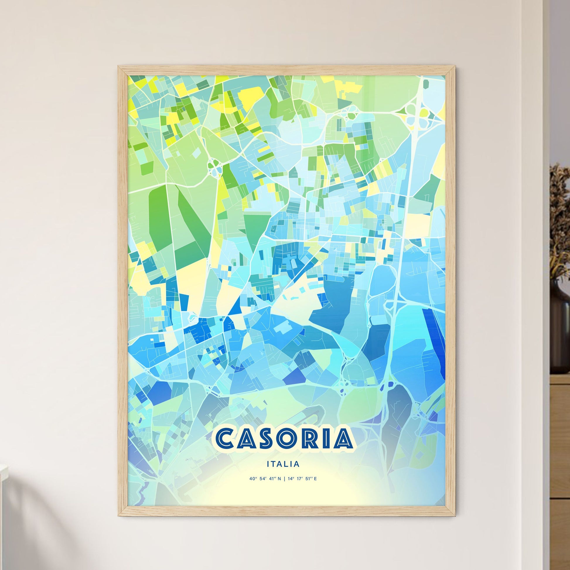 Colorful CASORIA ITALY Fine Art Map Cool Blue