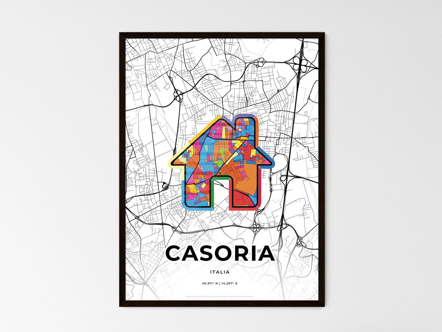Casoria Italy wedding art map with home icon