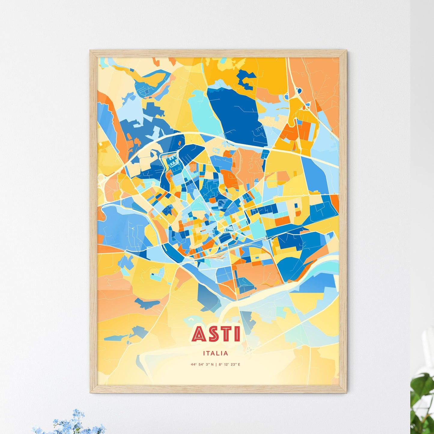 Colorful Asti Italy Fine Art Map Blue Orange