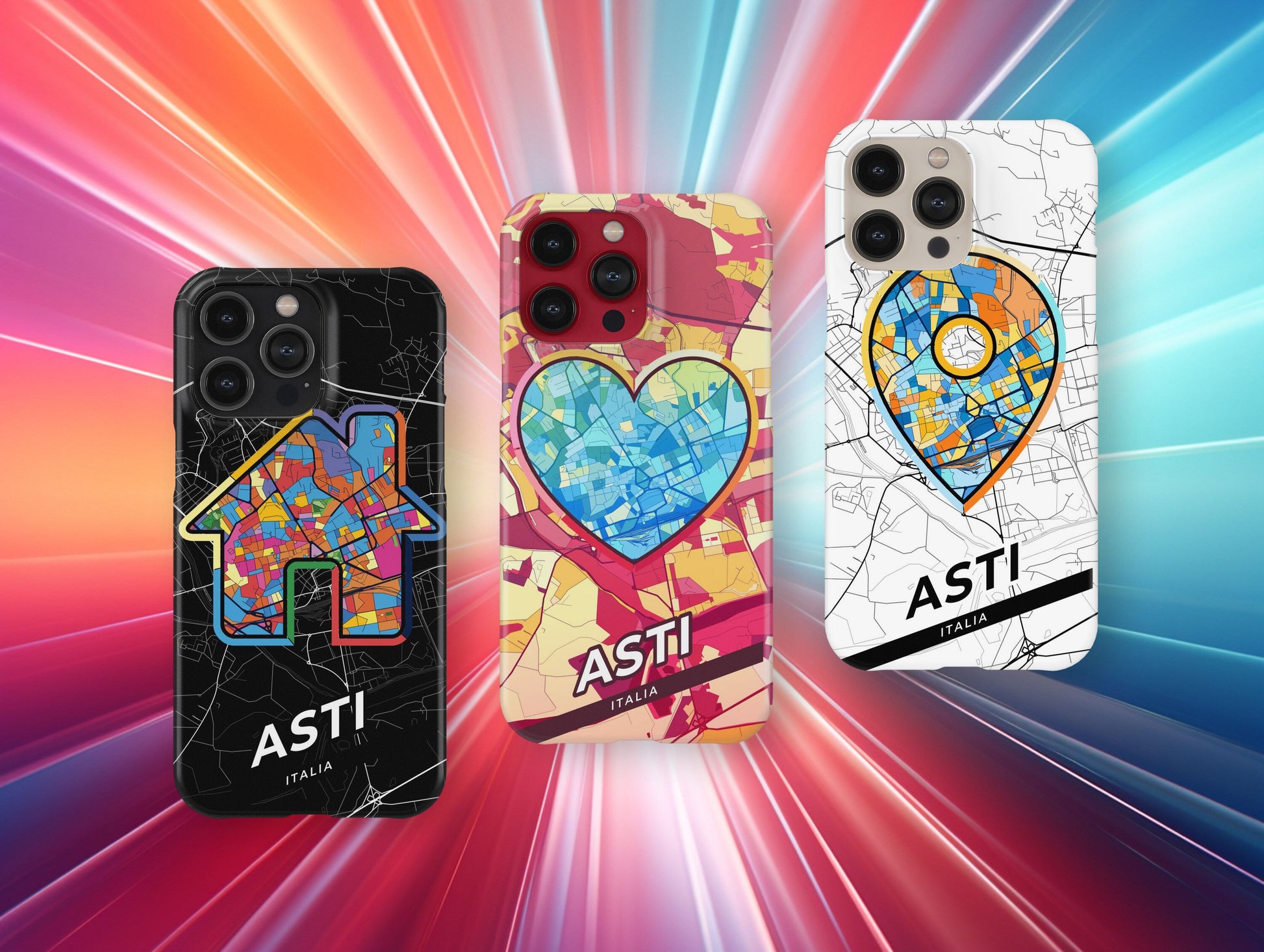 Asti Italy slim phone case with colorful icon. Birthday, wedding or housewarming gift. Couple match cases.