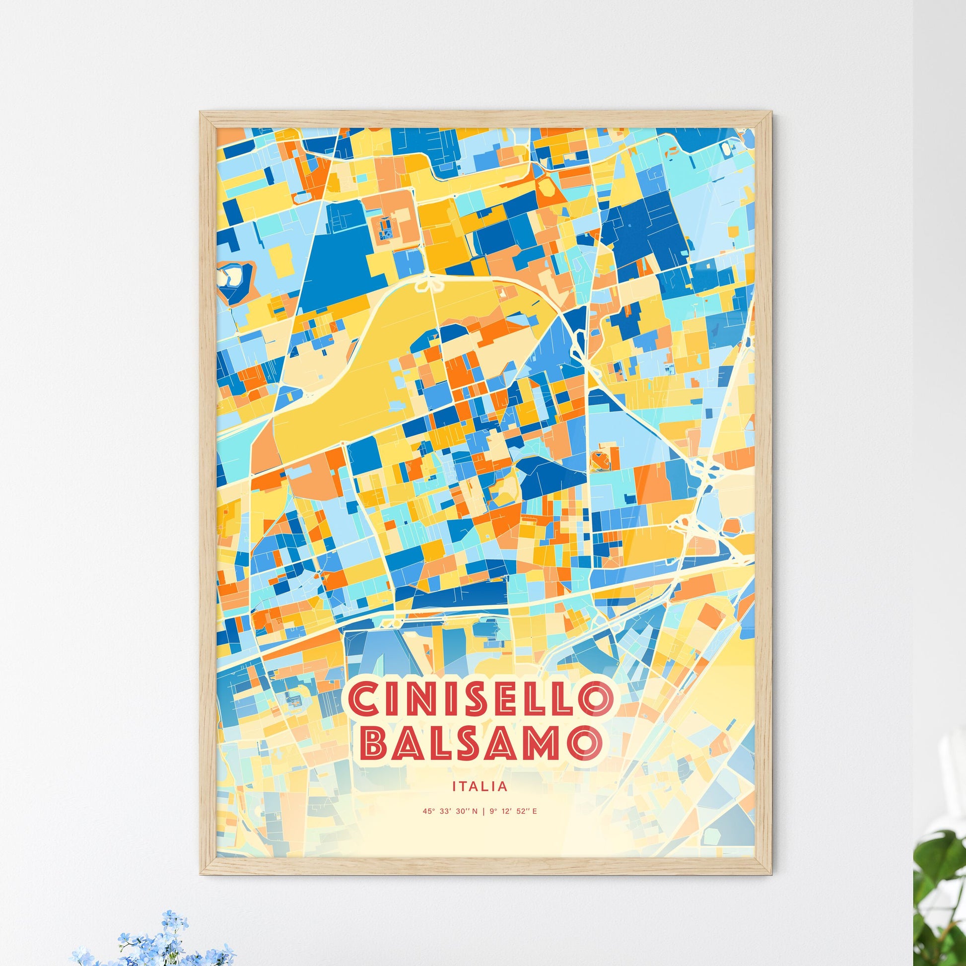 Colorful Cinisello Balsamo Italy Fine Art Map Blue Orange