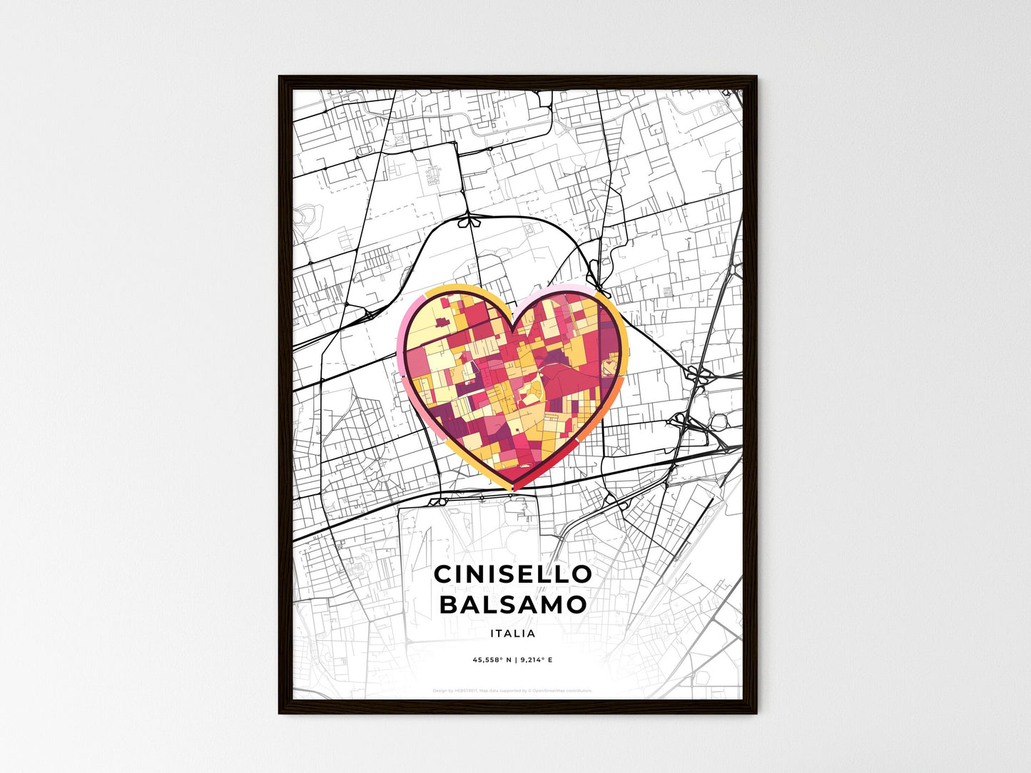 Cinisello Balsamo Italy wedding art map with heart icon