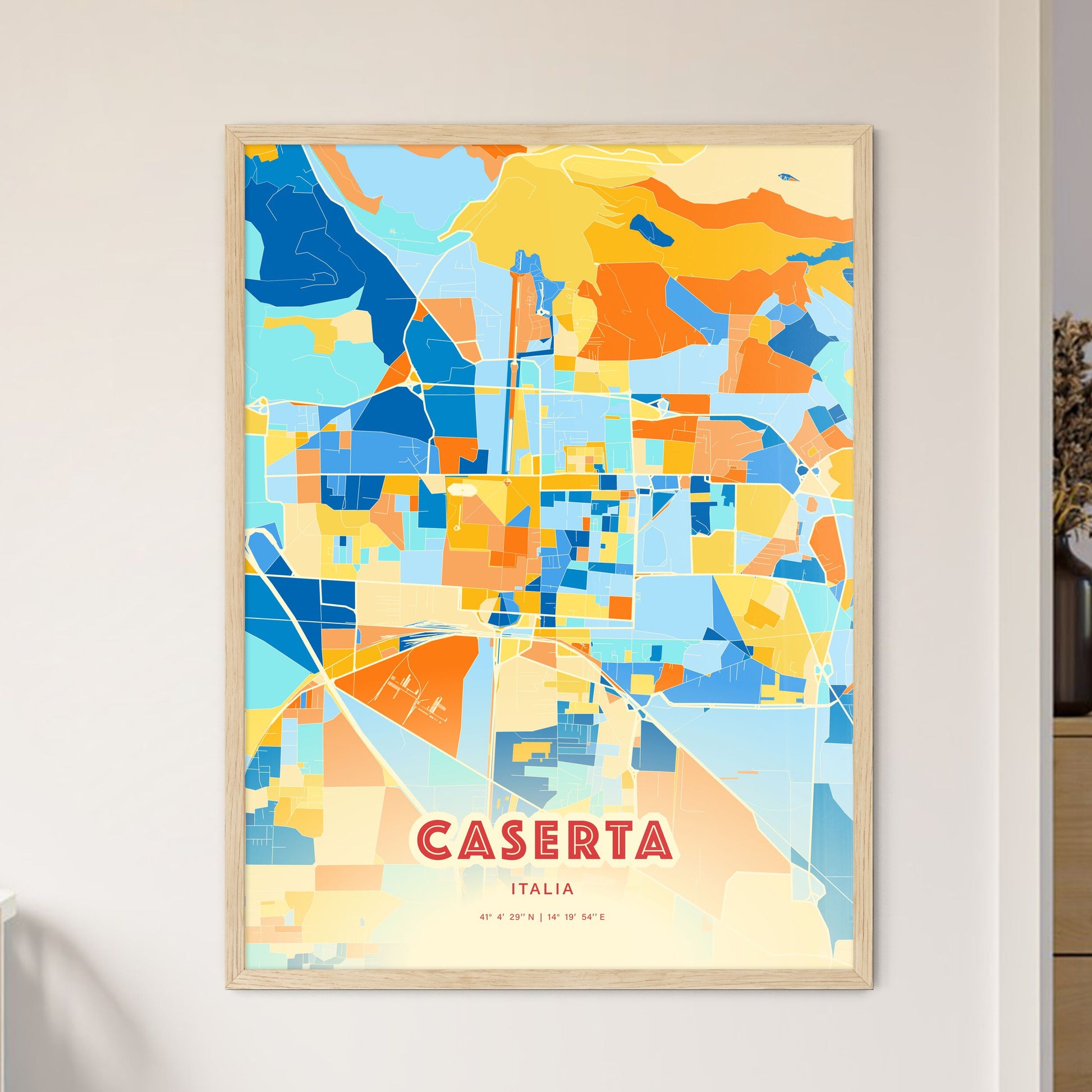 Colorful Caserta Italy Fine Art Map Blue Orange