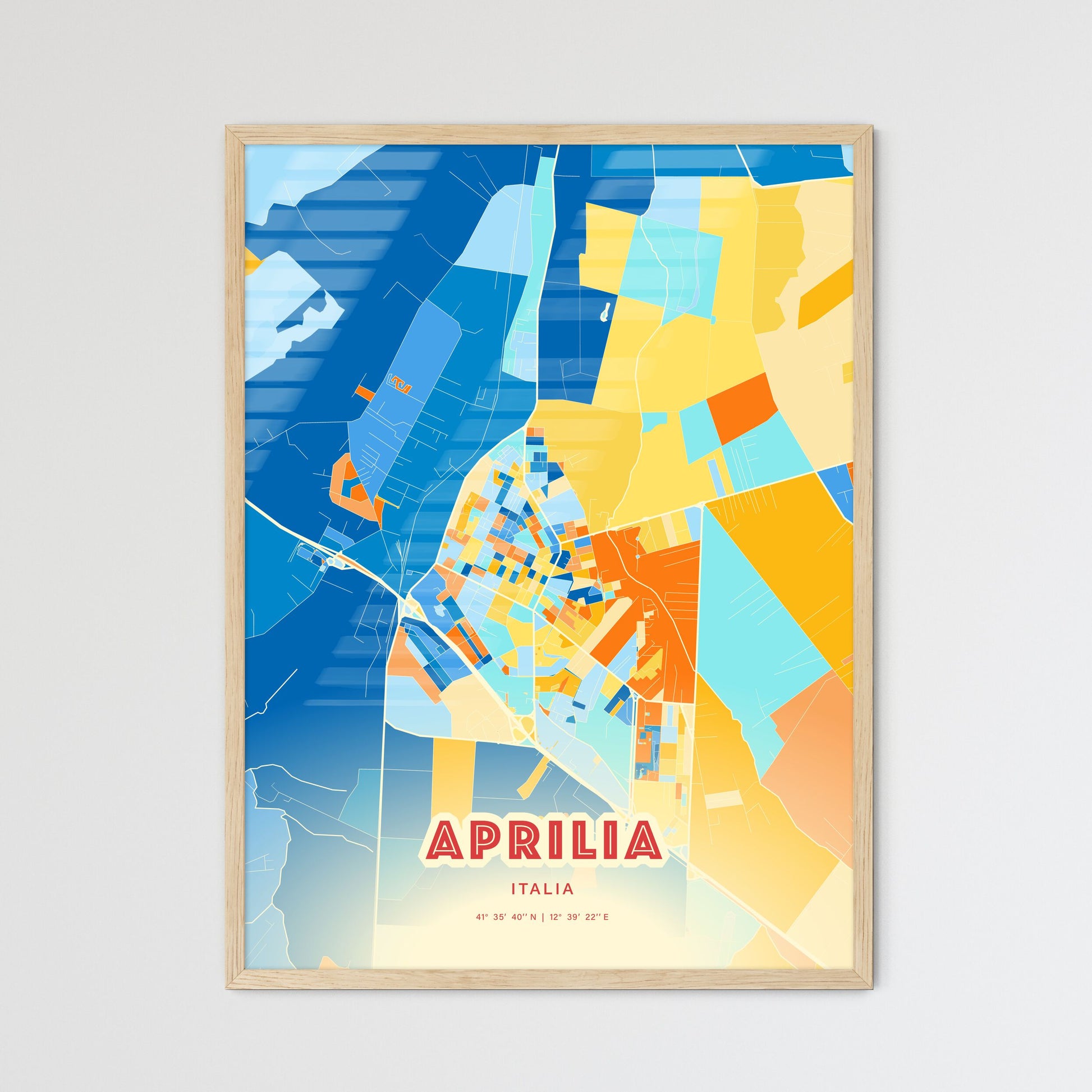 Colorful Aprilia Italy Fine Art Map Blue Orange