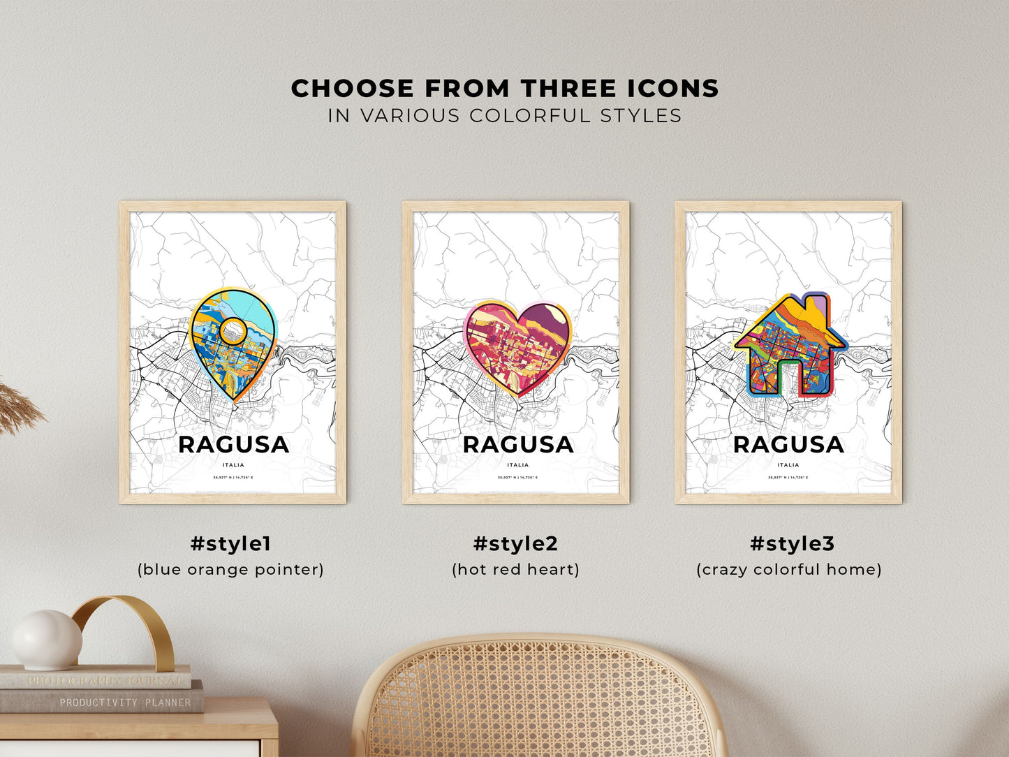 Ragusa Italy maps with colorful icons