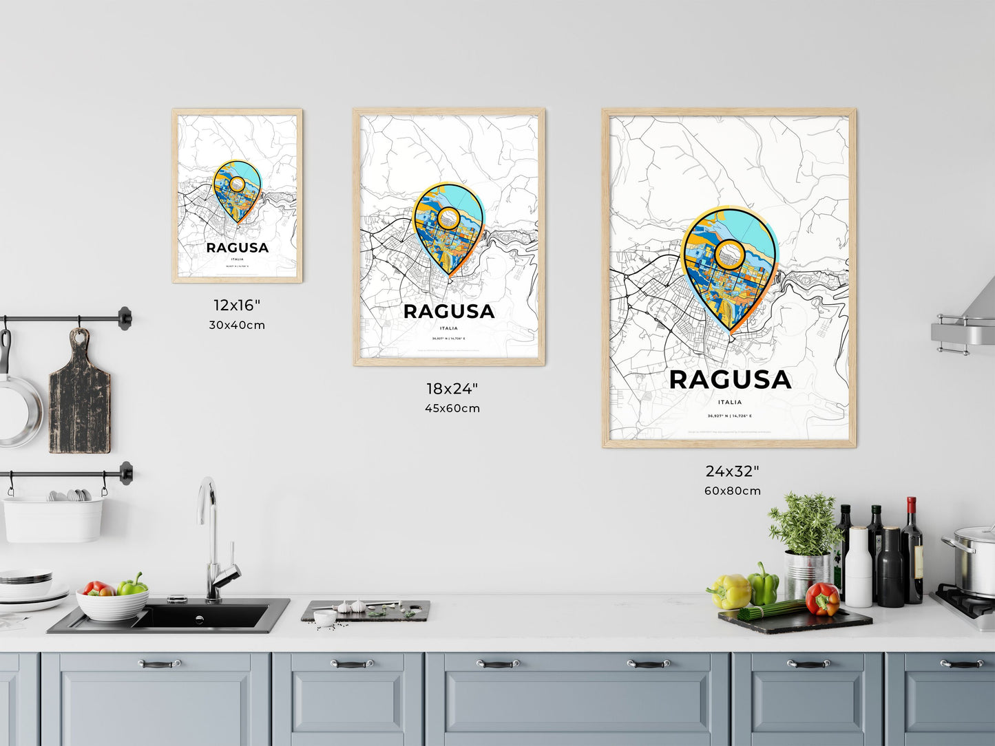 Ragusa Italy art map size chart