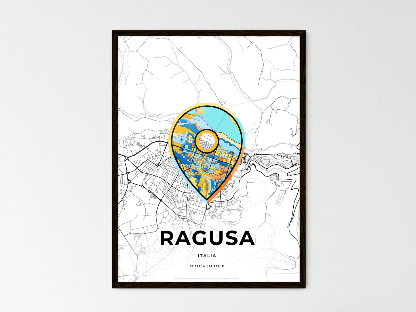 Ragusa Italy wedding art map with pointer icon