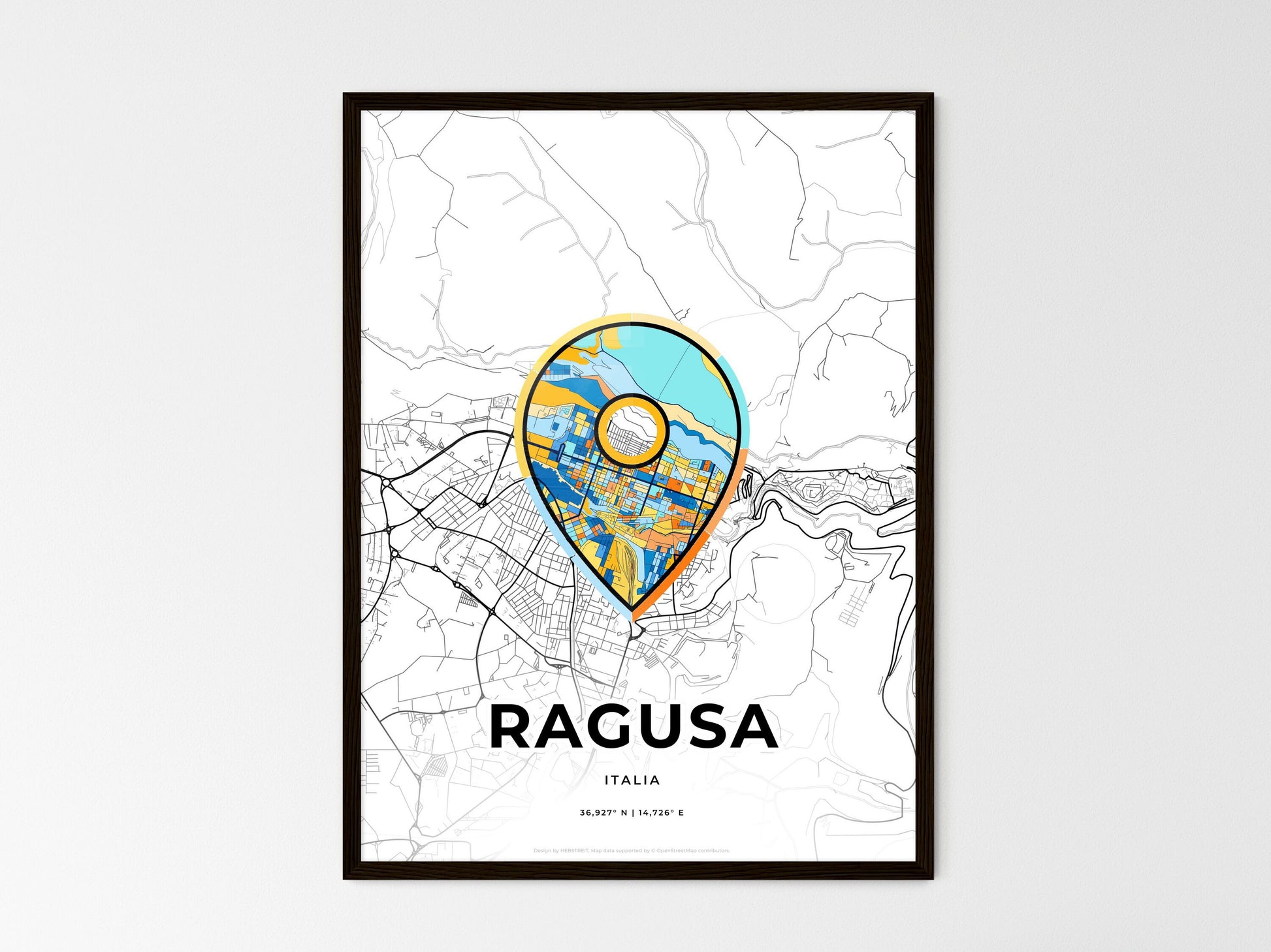 Ragusa Italy wedding art map with pointer icon