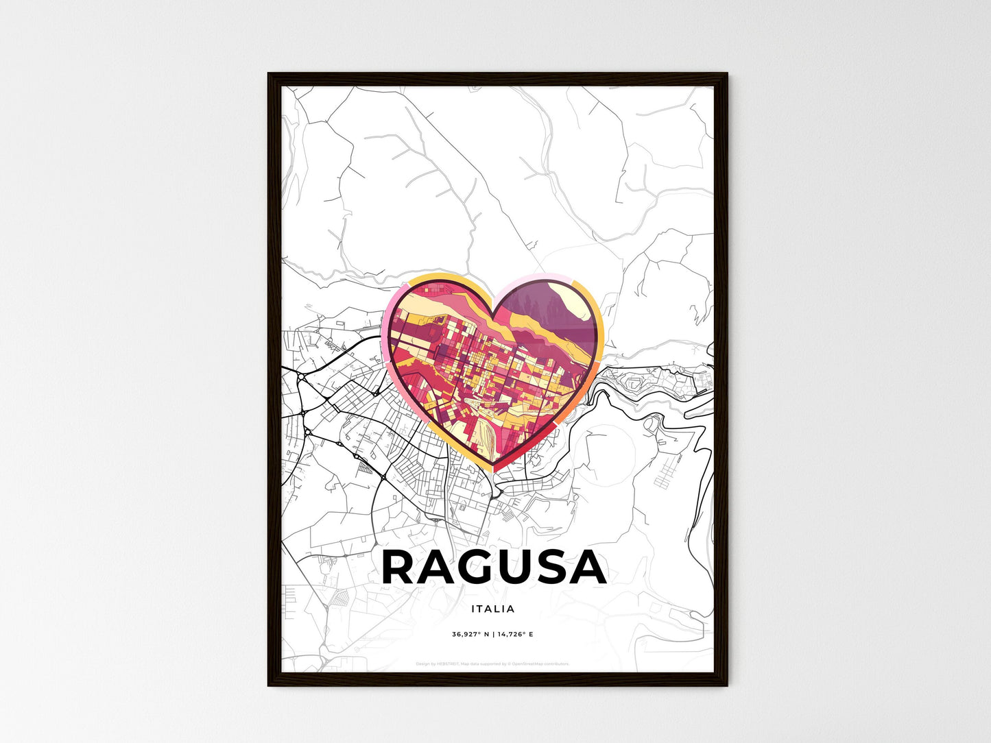 Ragusa Italy wedding art map with heart icon