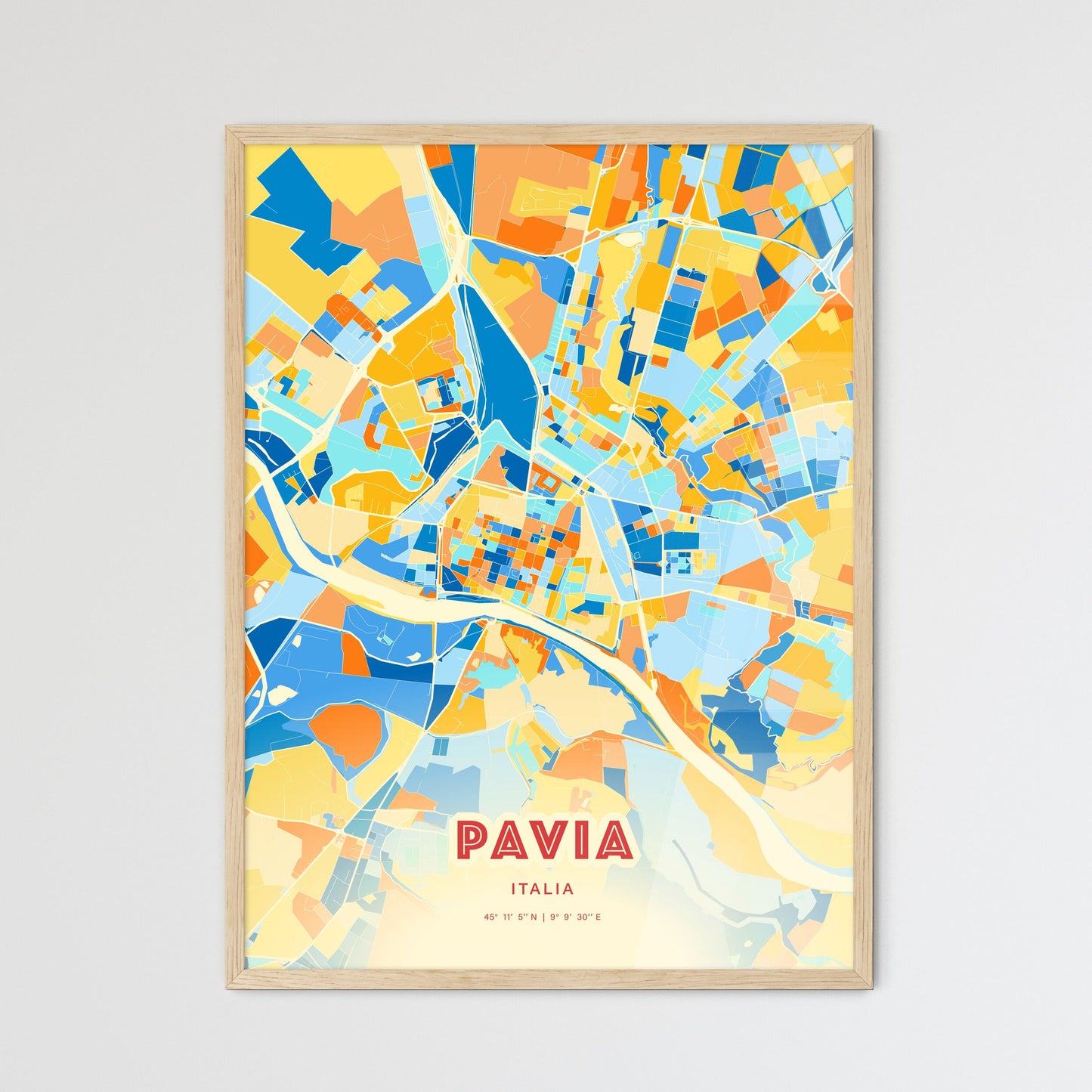 Colorful Pavia Italy Fine Art Map Blue Orange