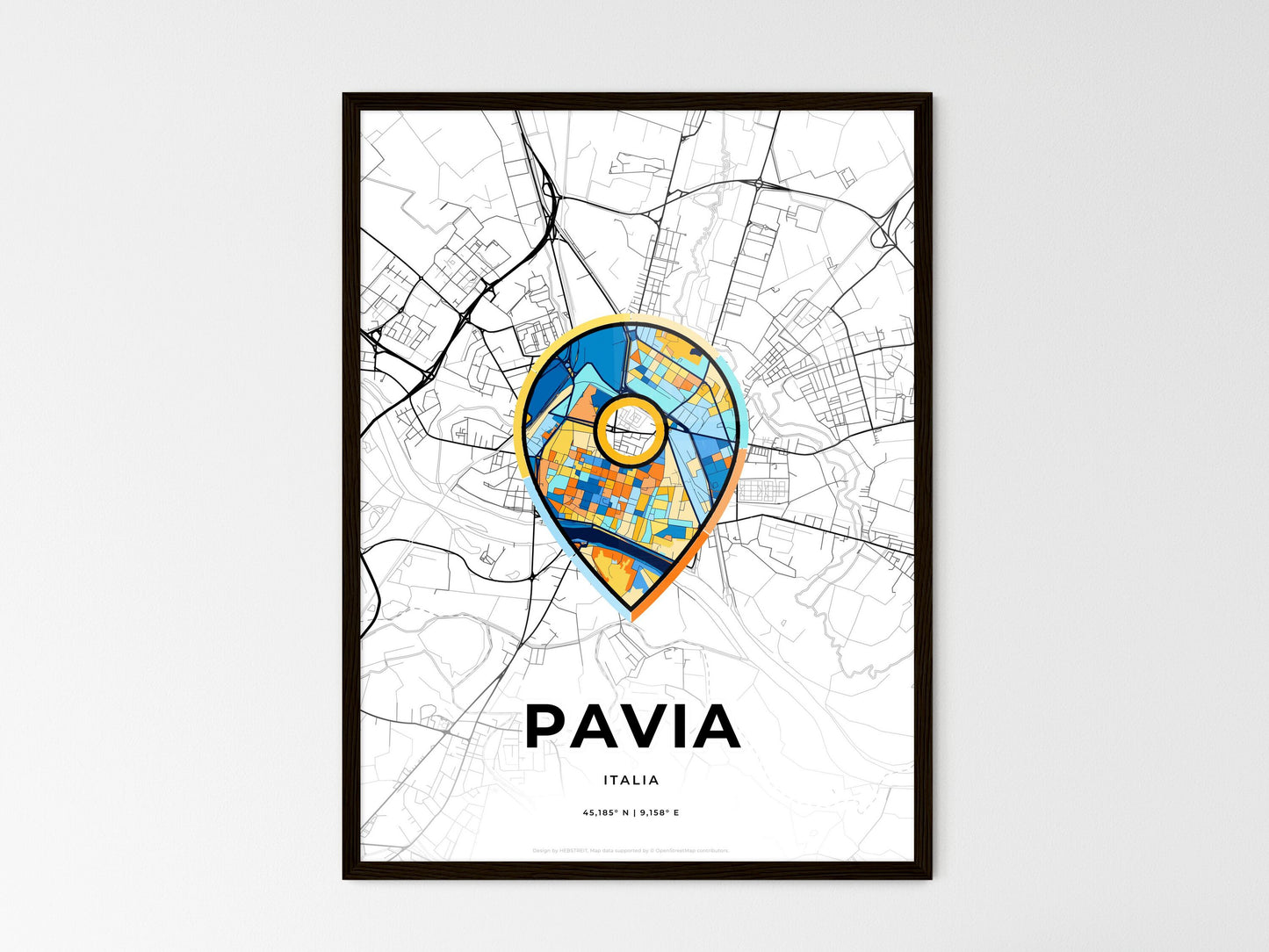 Pavia Italy wedding art map with pointer icon
