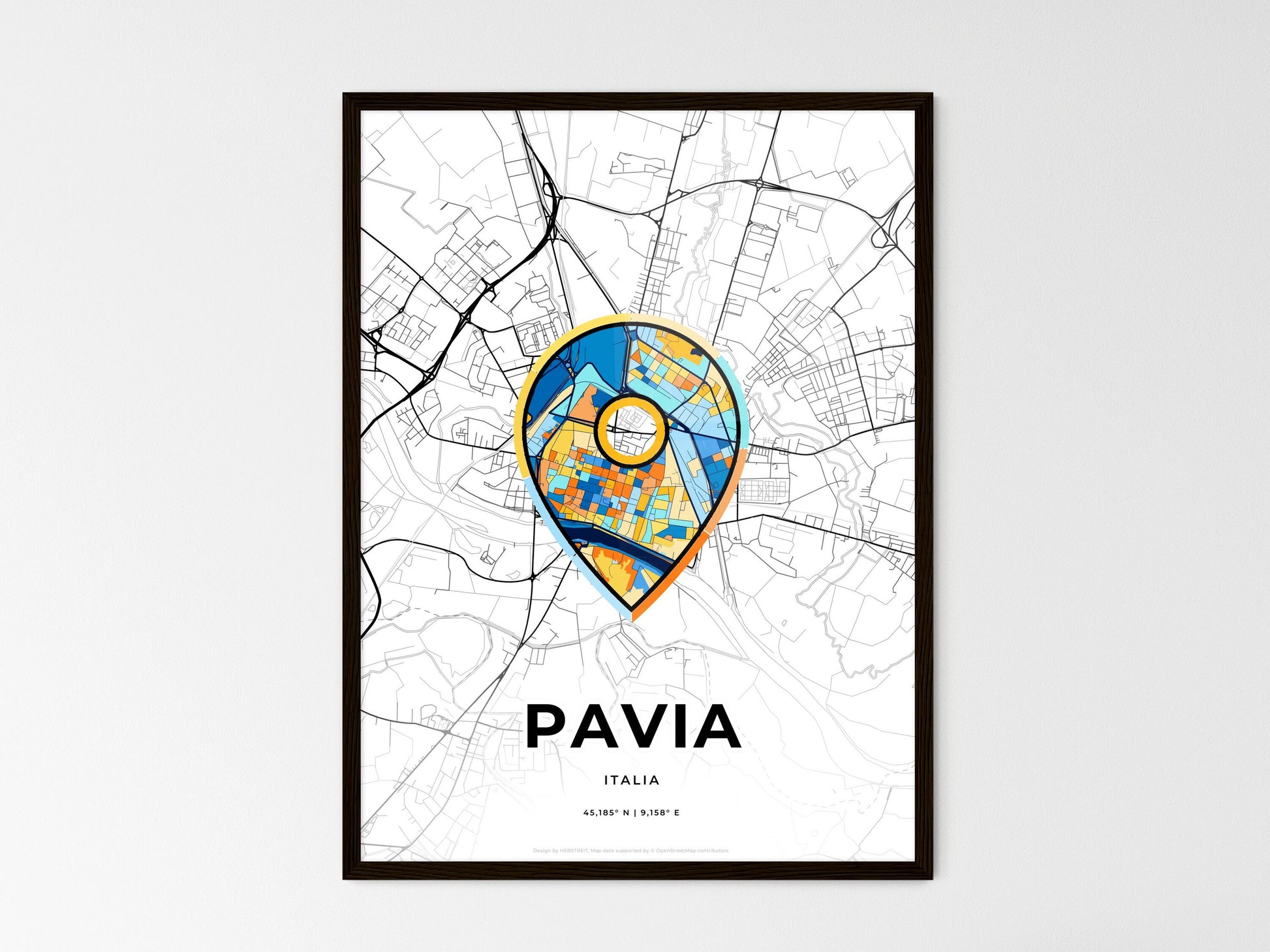 Pavia Italy wedding art map with pointer icon