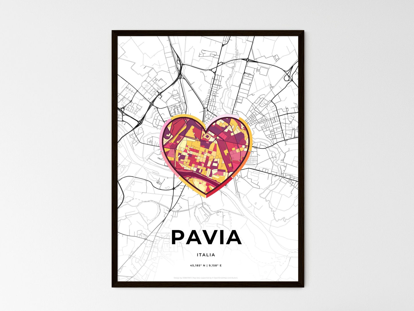 Pavia Italy wedding art map with heart icon