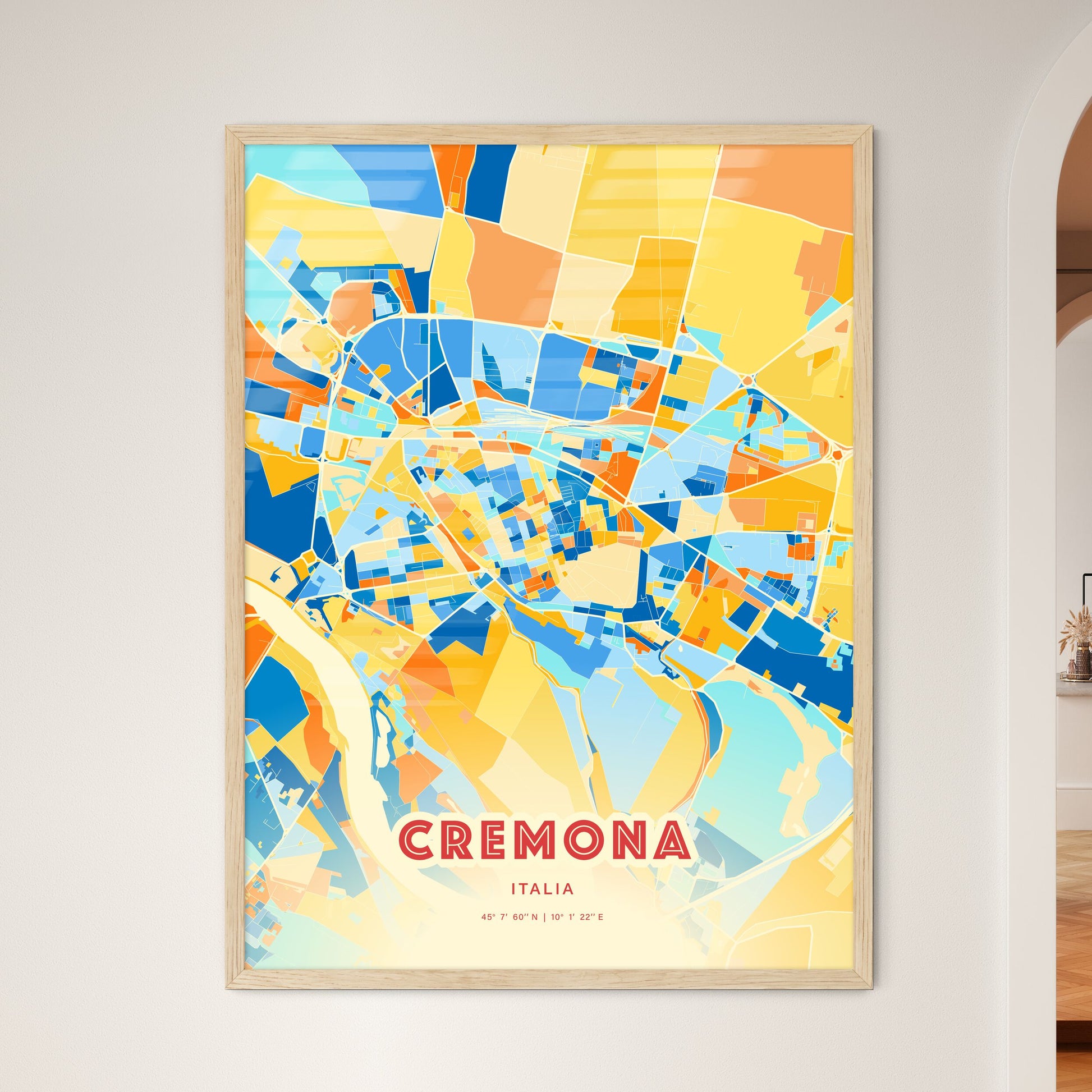 Colorful Cremona Italy Fine Art Map Blue Orange