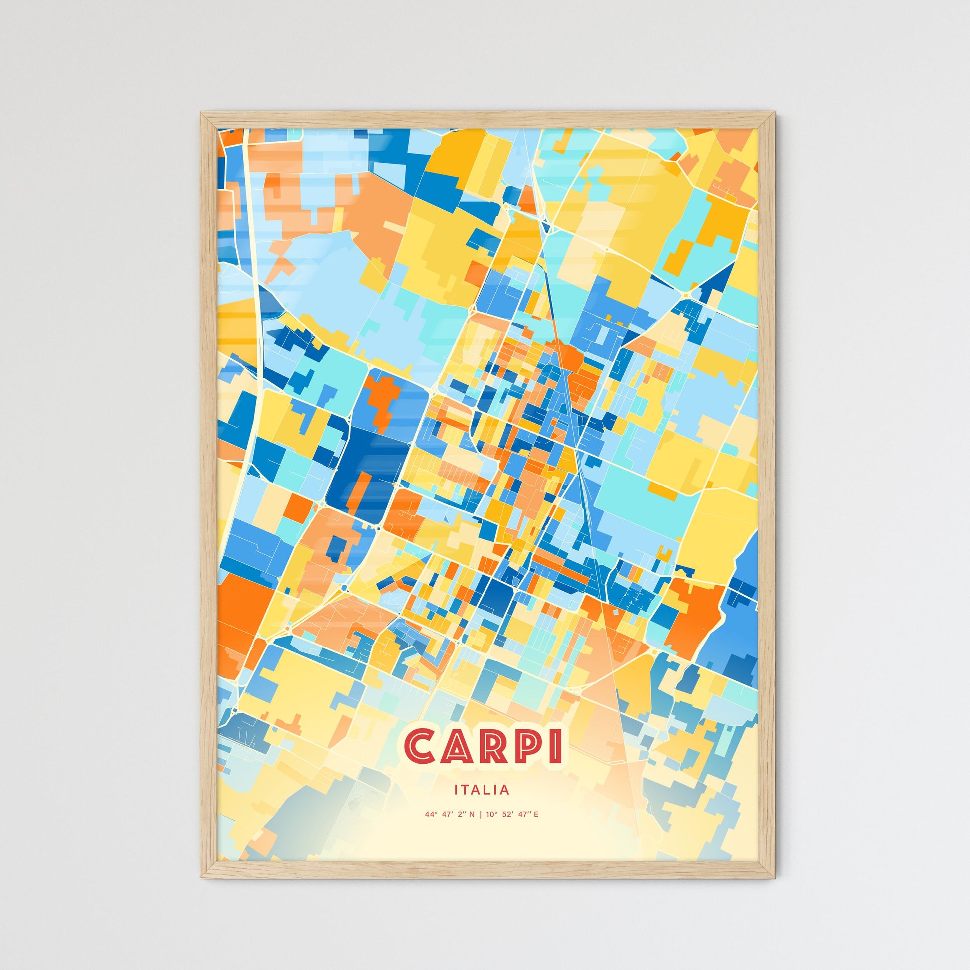 Colorful Carpi Italy Fine Art Map Blue Orange