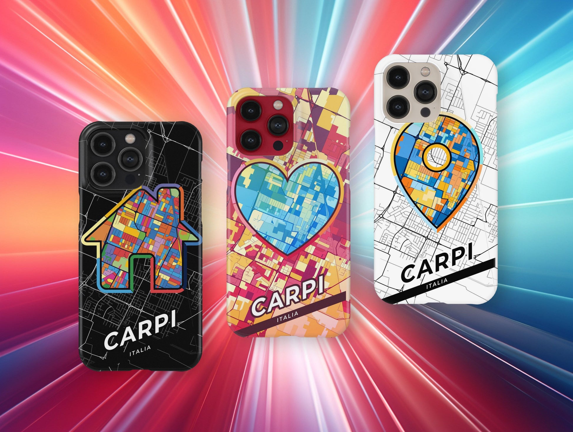 Carpi Italy slim phone case with colorful icon. Birthday, wedding or housewarming gift. Couple match cases.