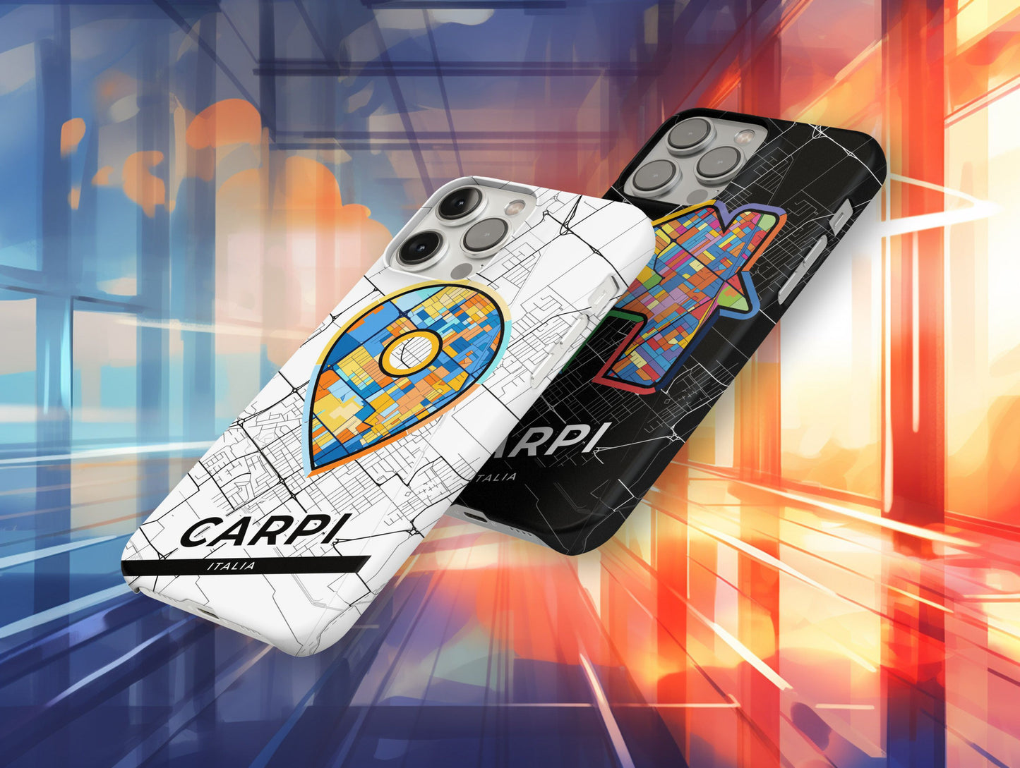 Carpi Italy slim phone case with colorful icon. Birthday, wedding or housewarming gift. Couple match cases.