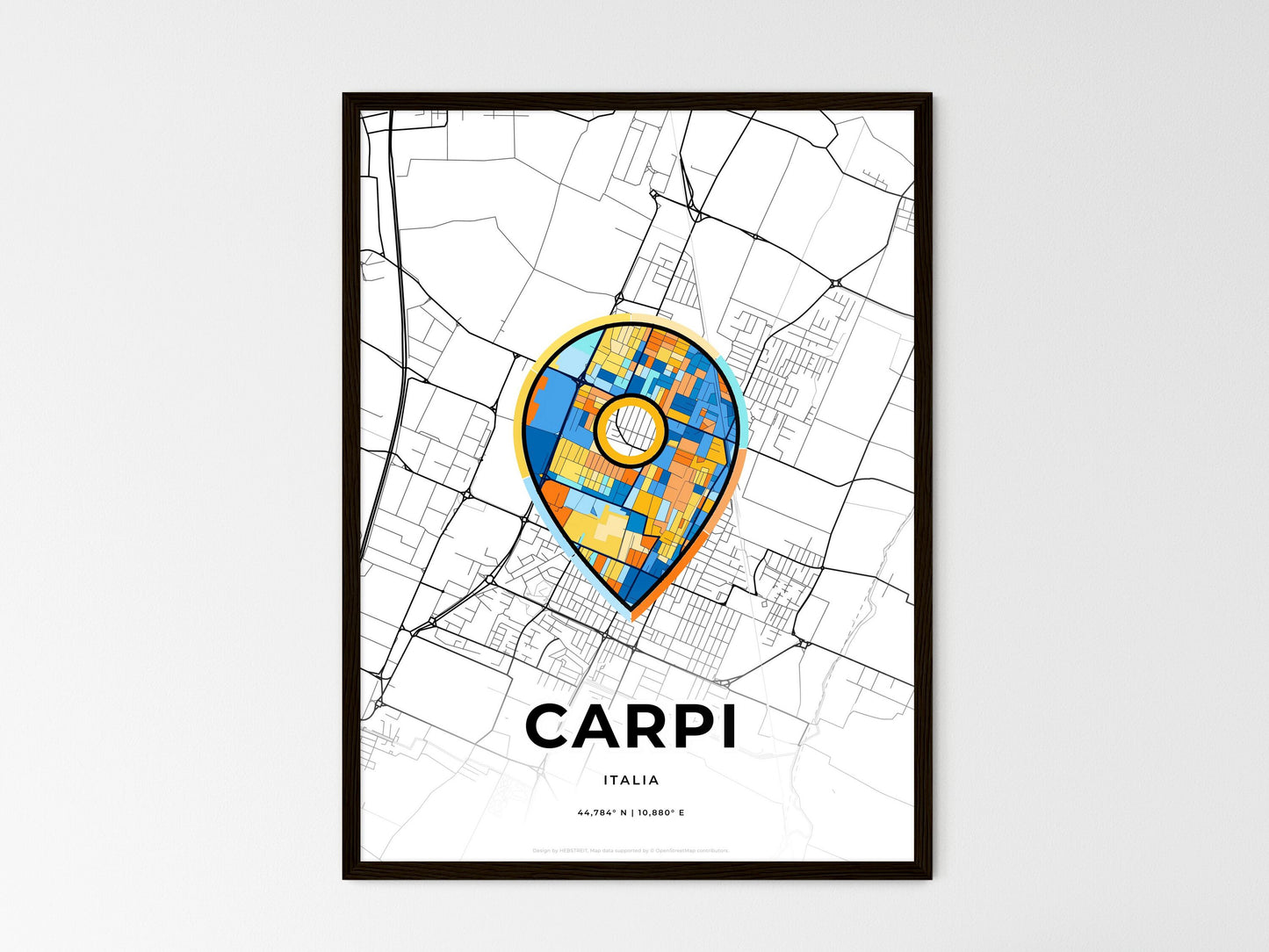 Carpi Italy wedding art map with pointer icon