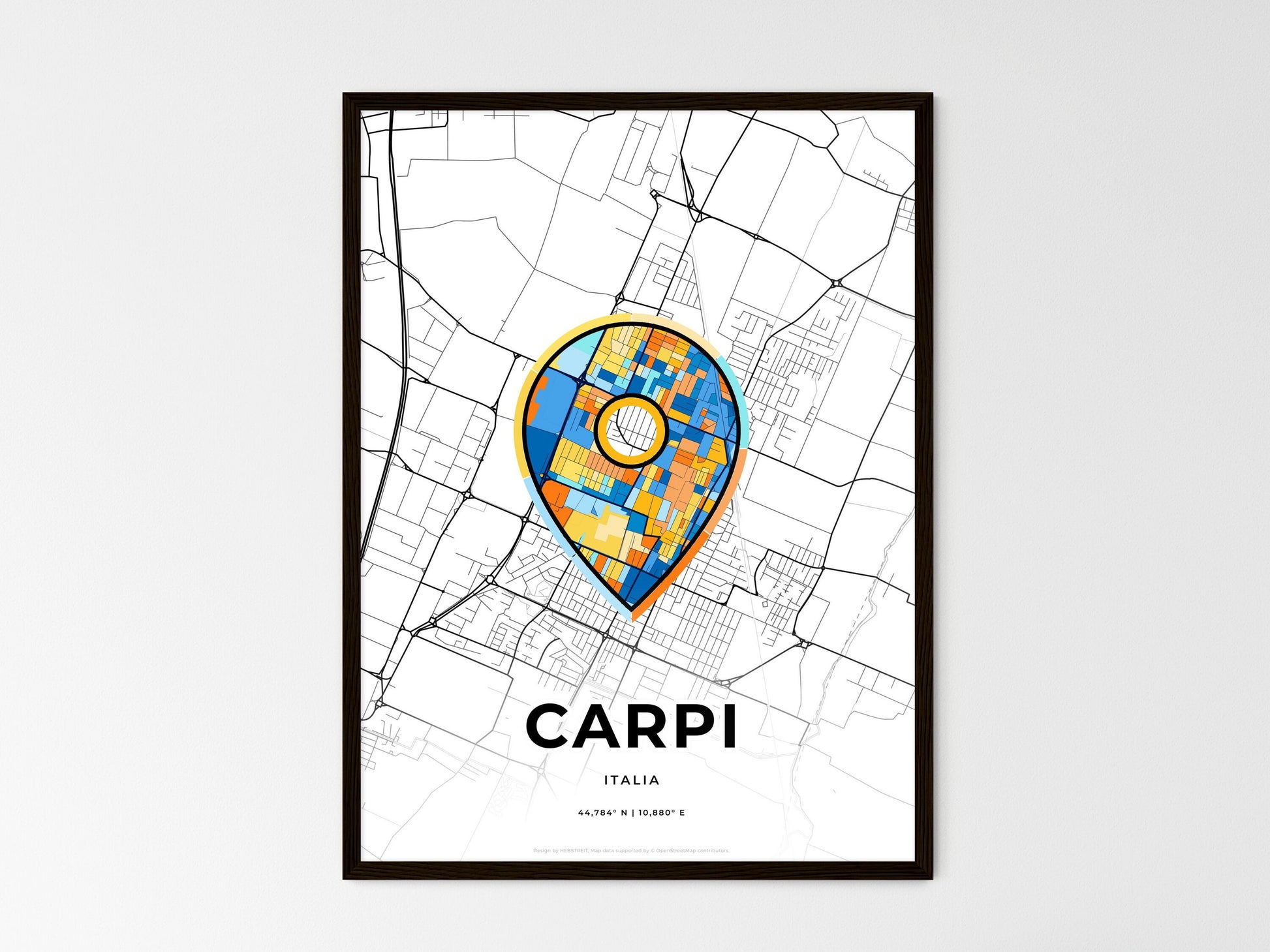 Carpi Italy wedding art map with pointer icon
