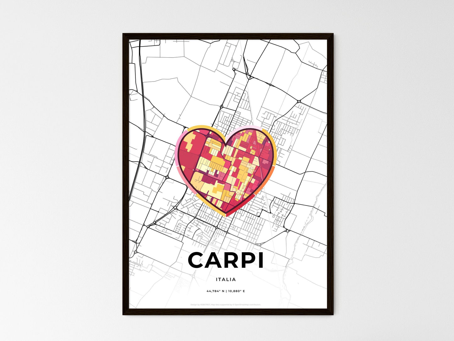 Carpi Italy wedding art map with heart icon