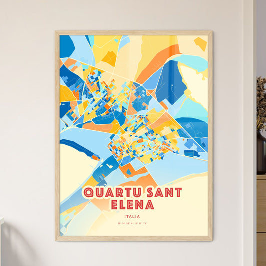 Colorful Quartu Sant Elena Italy Fine Art Map Blue Orange