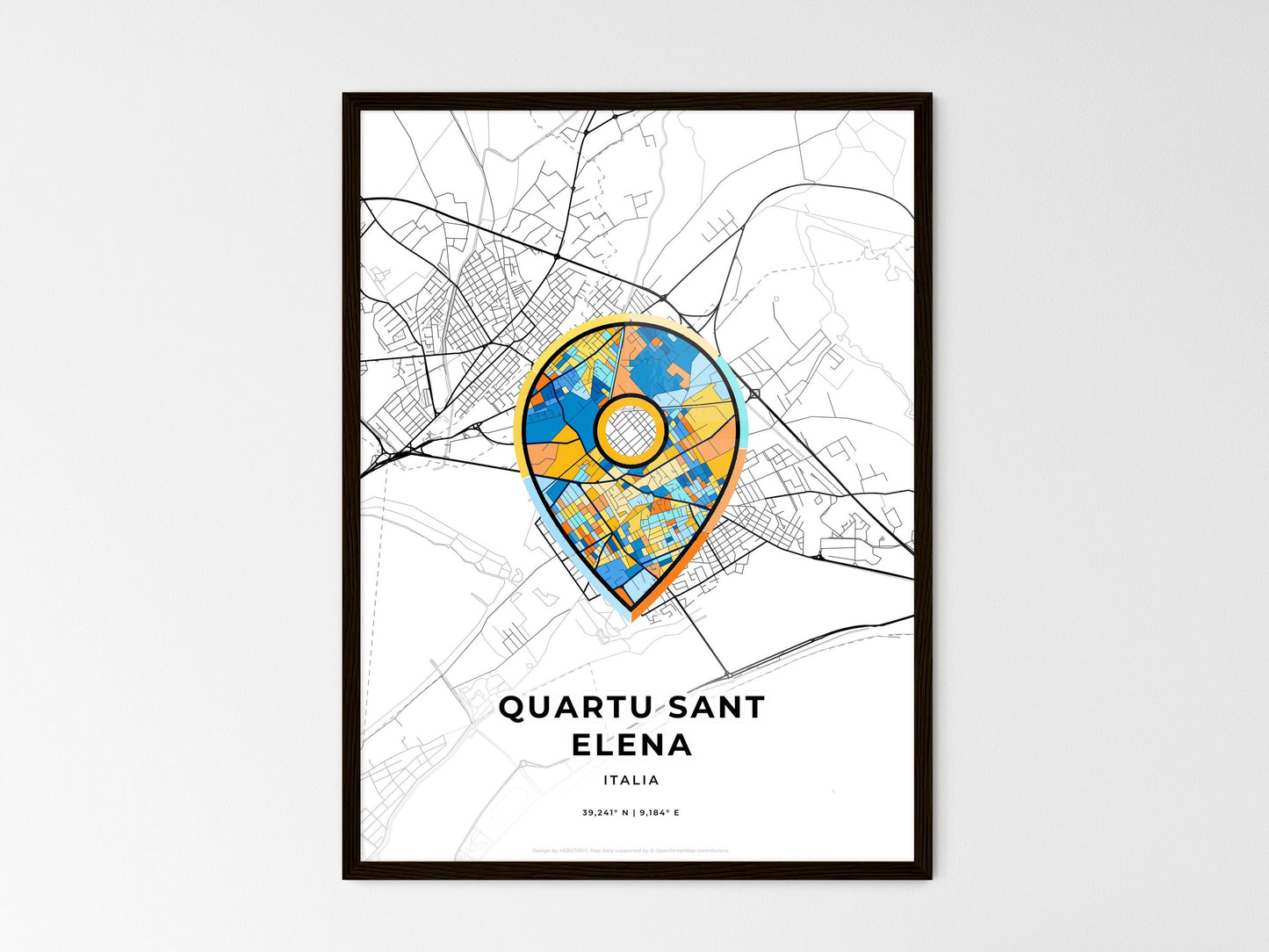 Quartu Sant Elena Italy wedding art map with pointer icon