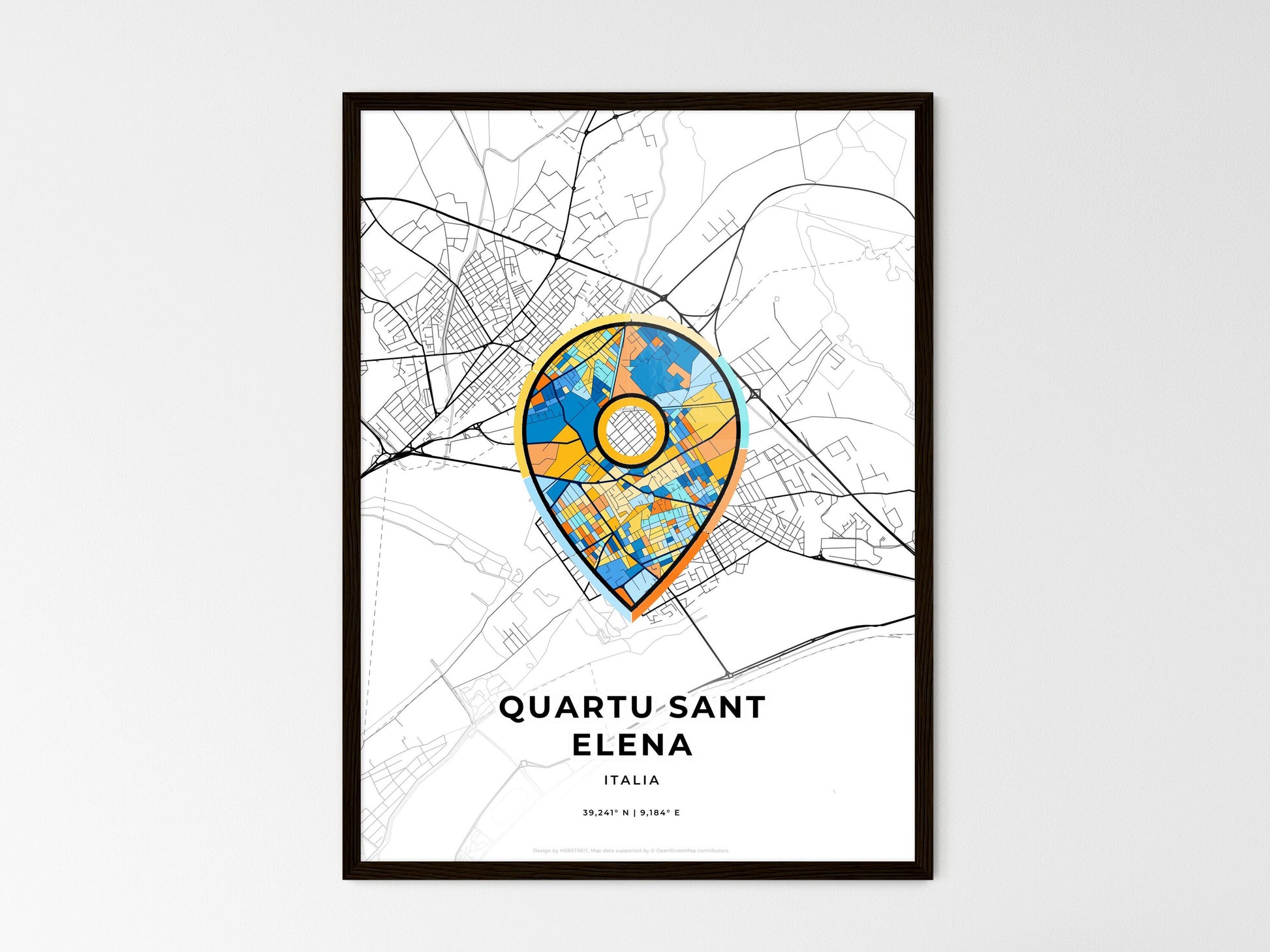 Quartu Sant Elena Italy wedding art map with pointer icon
