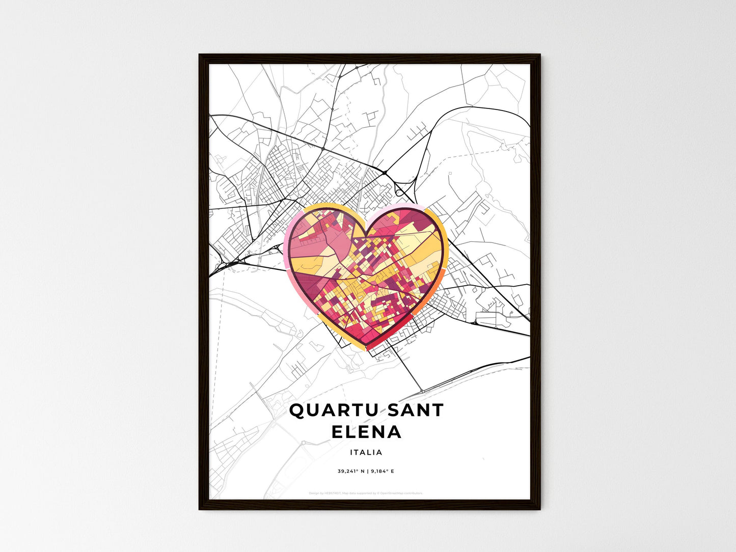Quartu Sant Elena Italy wedding art map with heart icon