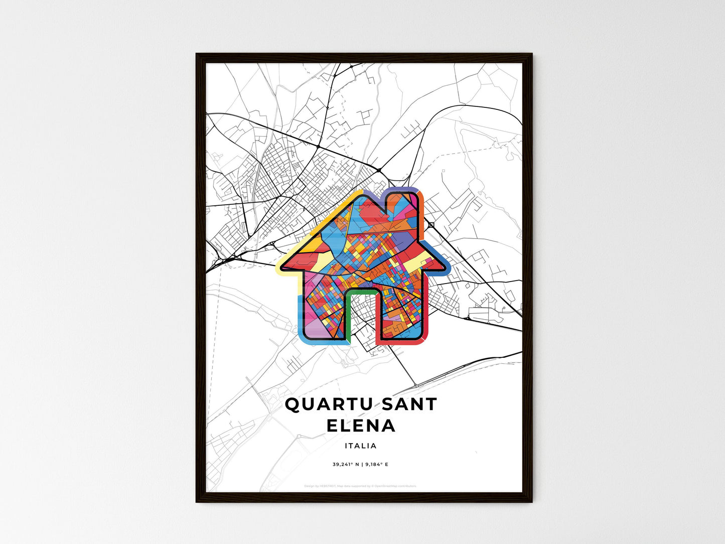 Quartu Sant Elena Italy wedding art map with home icon