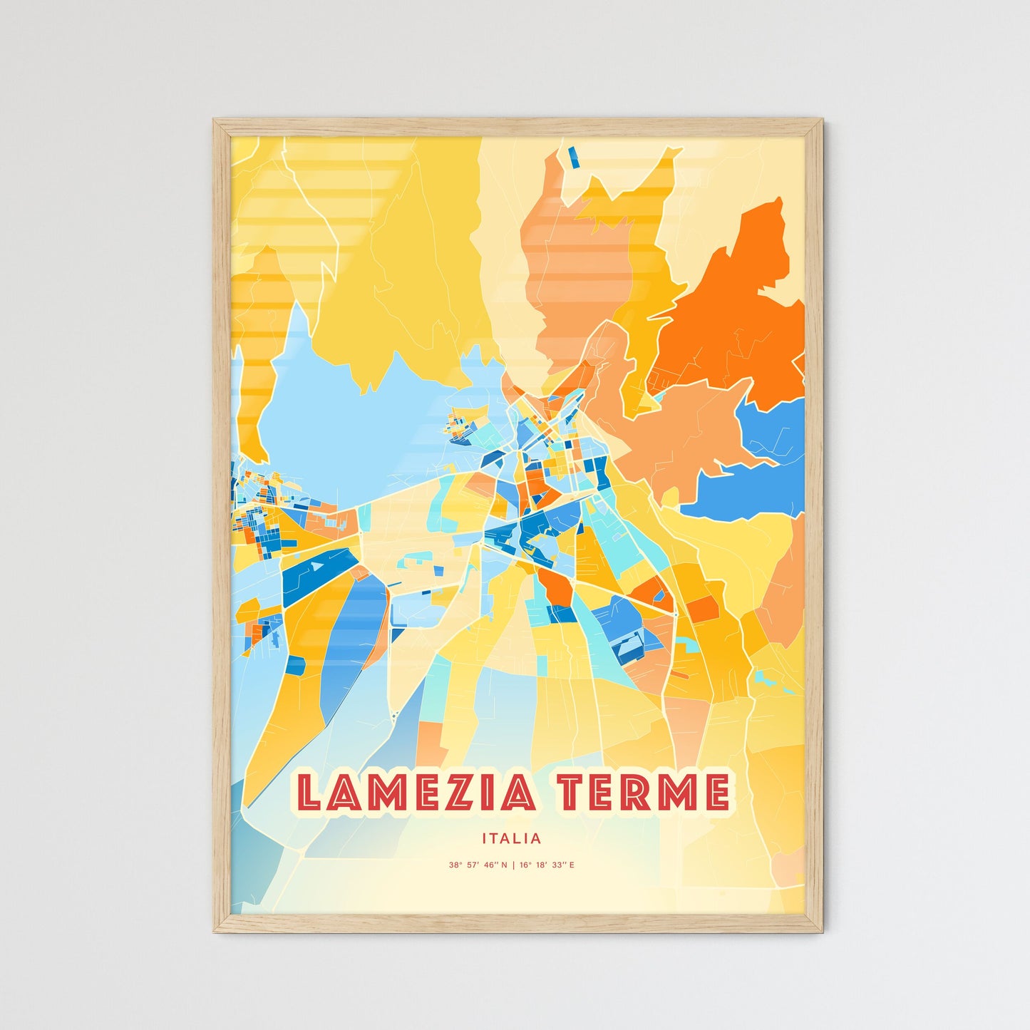 Colorful LAMEZIA TERME ITALY Fine Art Map Blue Orange