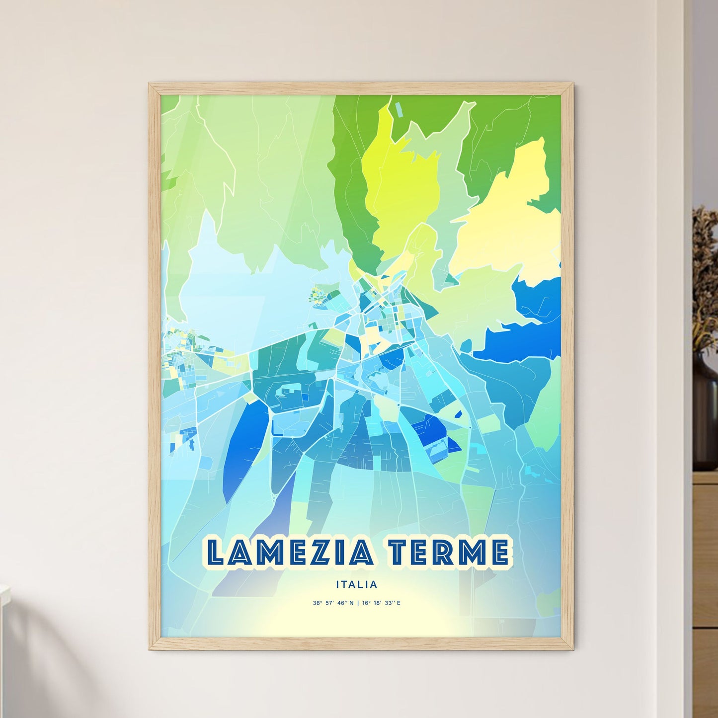 Colorful LAMEZIA TERME ITALY Fine Art Map Cool Blue